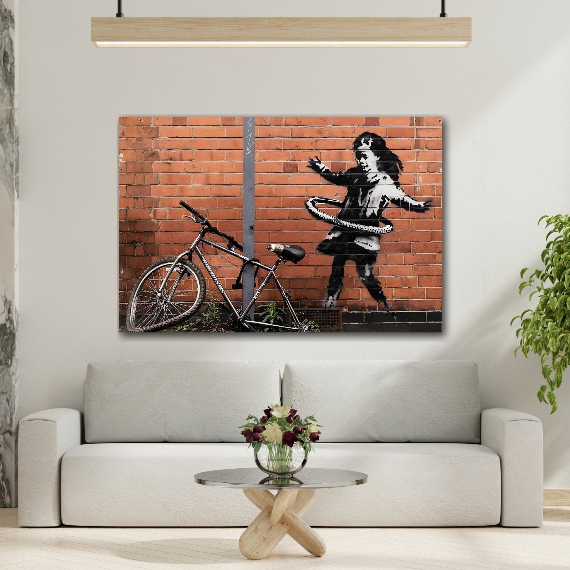 Banksy Hula Hooping Girl with Bike - Framed Canvas Wall Art Painting Print