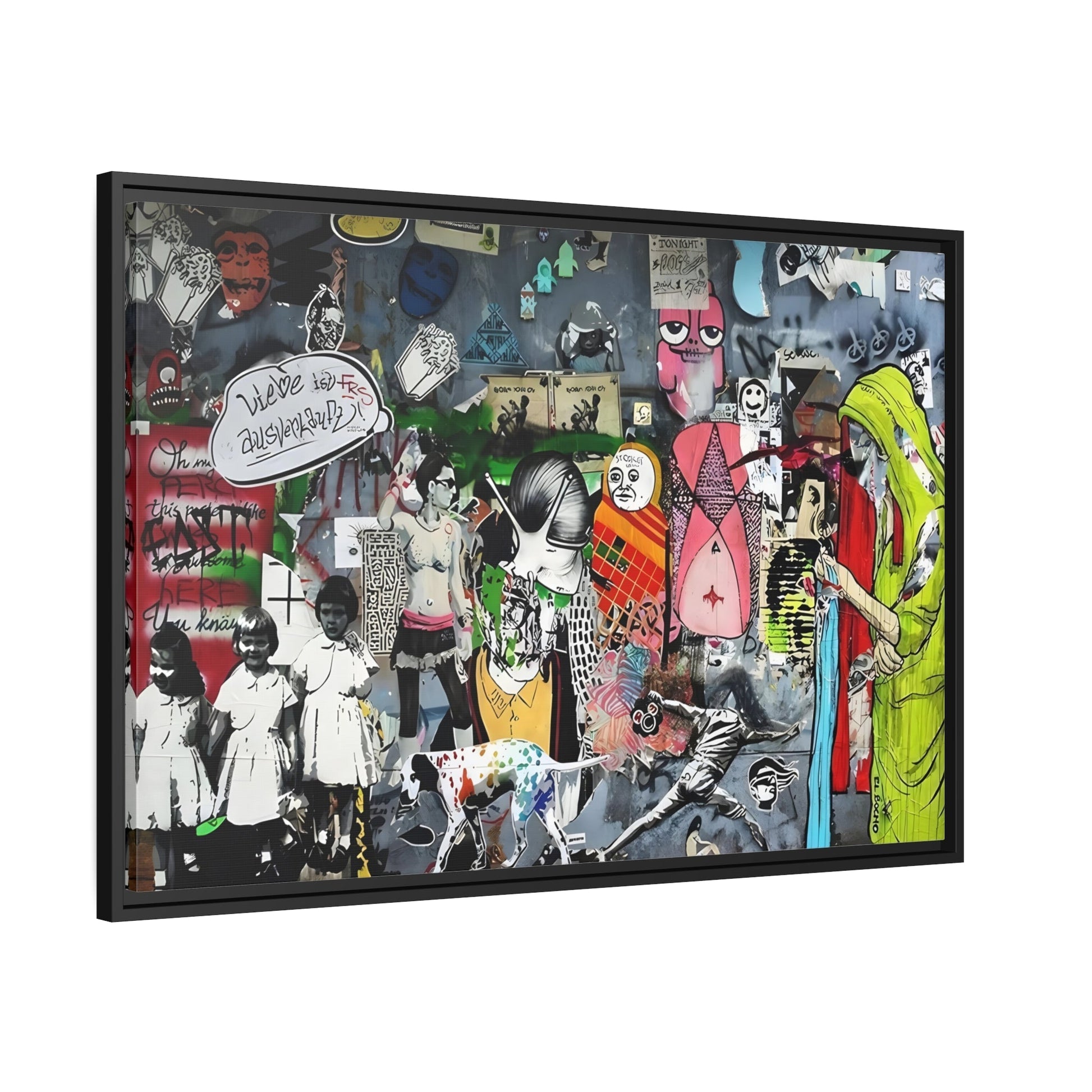 Banksy Wall Art Canvas Print - Street Graffiti Artwork for Bedroom In Black Frame