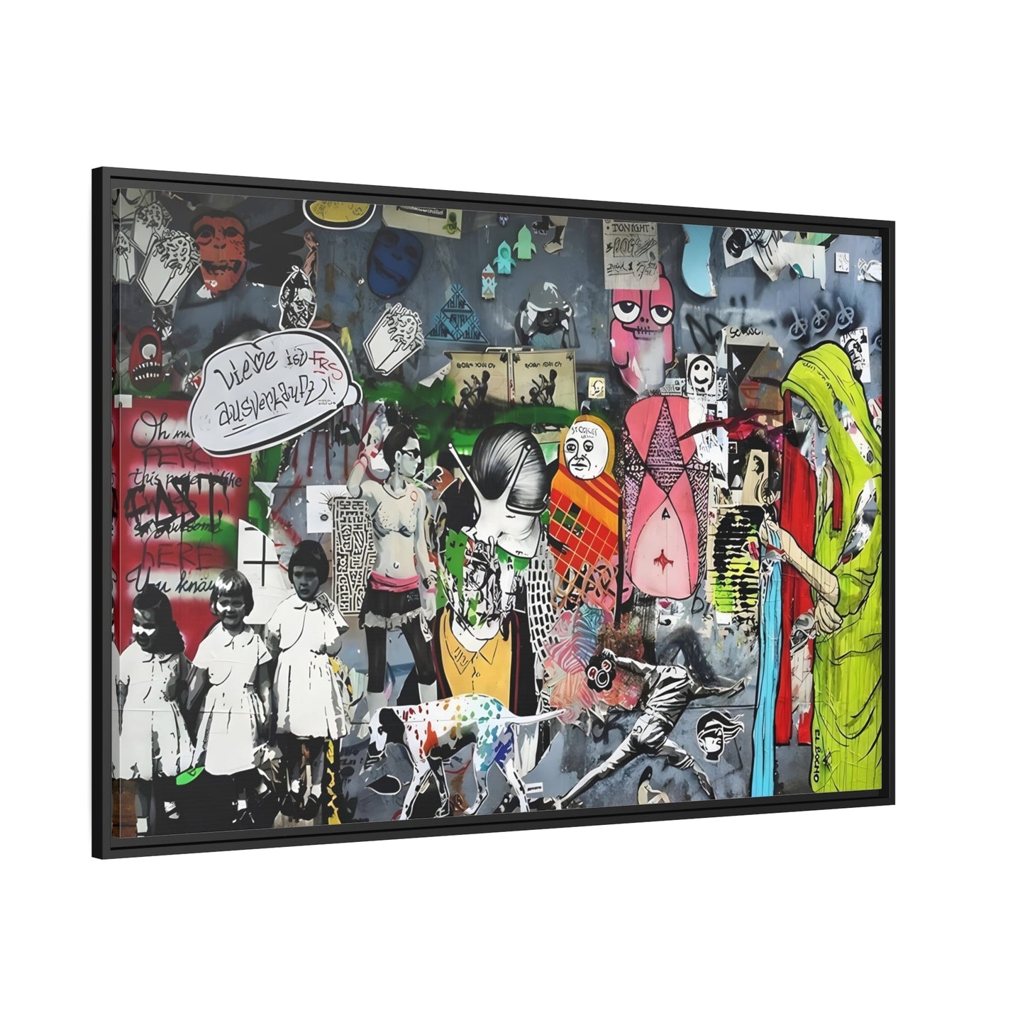 Banksy Wall Art Canvas Print - Street Graffiti Artwork for Bedroom In Black Frame