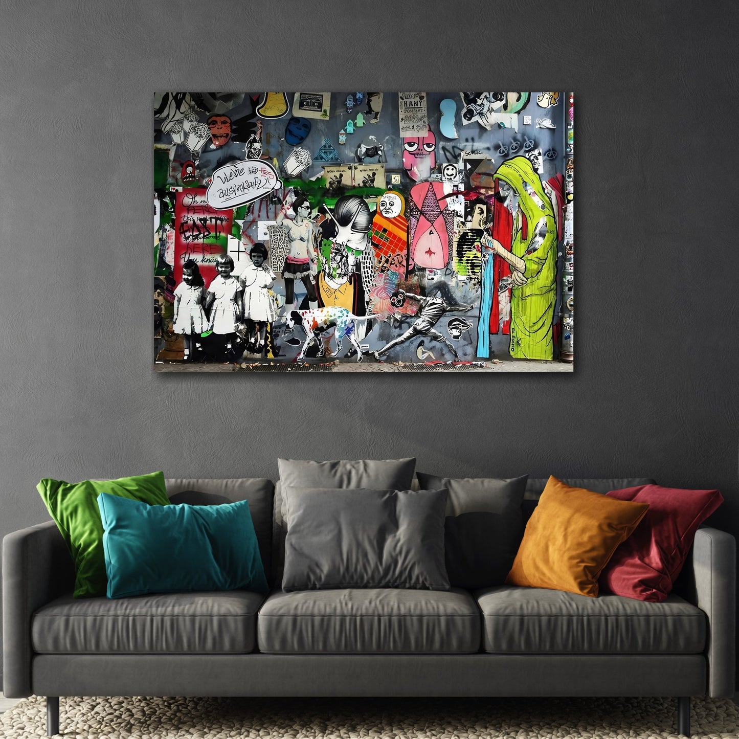 Banksy Wall Art Canvas Print - Street Graffiti Painting Style for Living Room