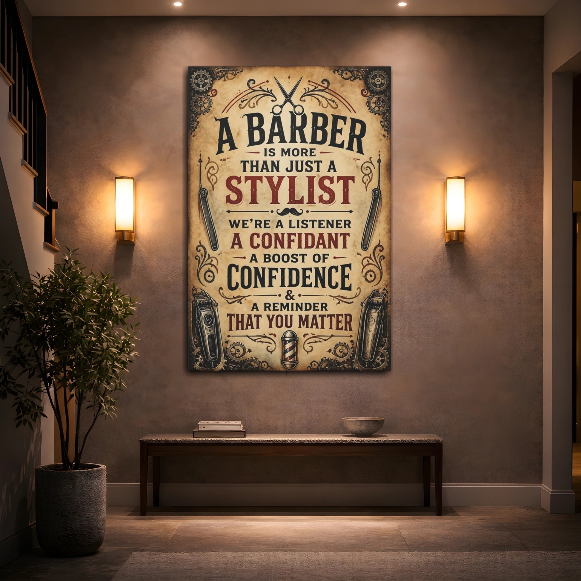 Mockup 2. Barber Quote Sign shown as canvas print
