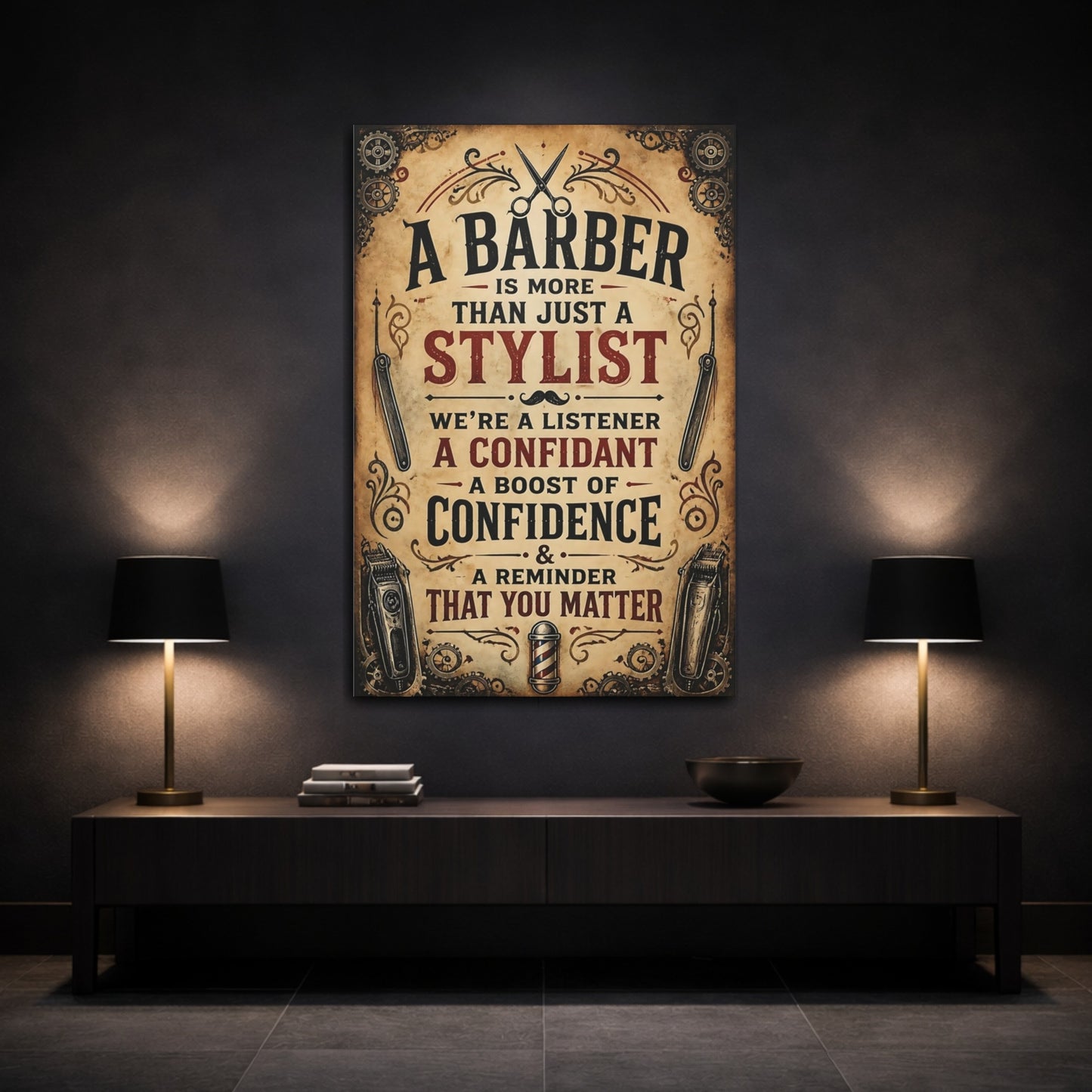 Mockup 3. Barber Quote Sign shown as canvas print