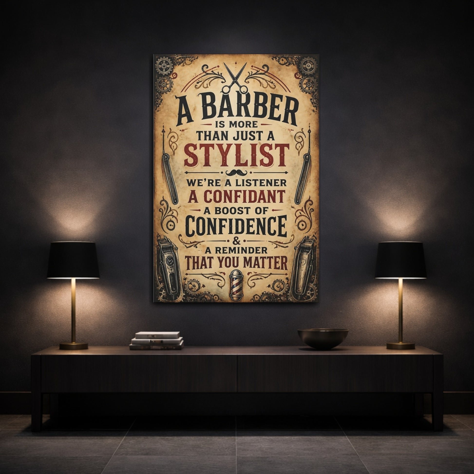 Mockup 3. Barber Quote Sign shown as canvas print