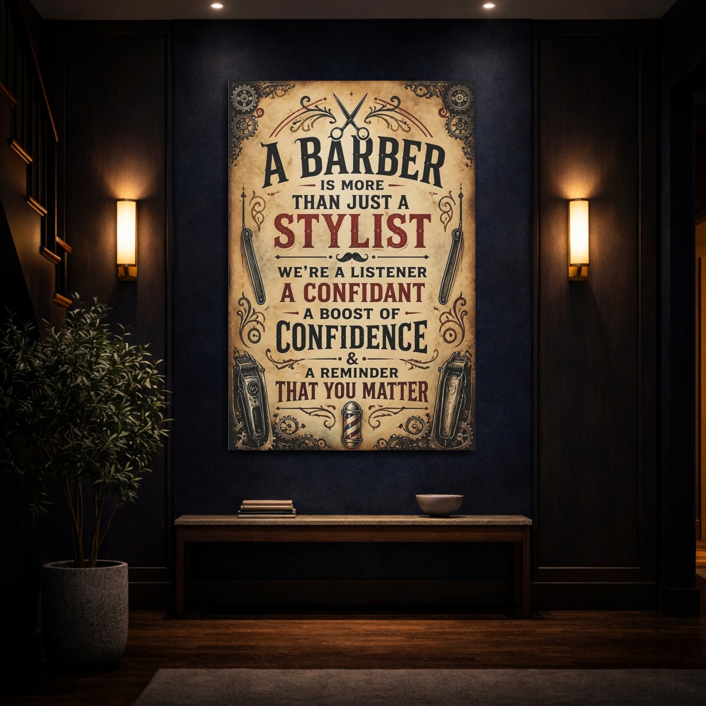 Mockup 4. Barber Quote Sign shown as canvas print