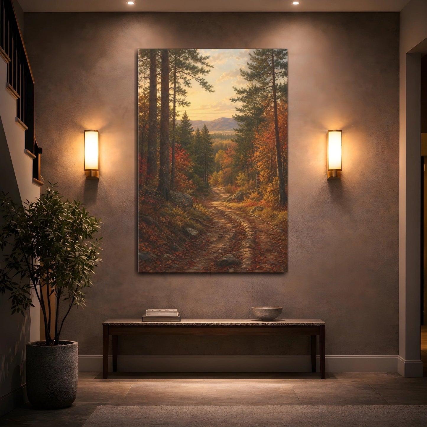 Barbizon Inspired Forest Painting Old Sleigh Canvas Print – Realistic Living Room, Above Fireplace - YesArtYes