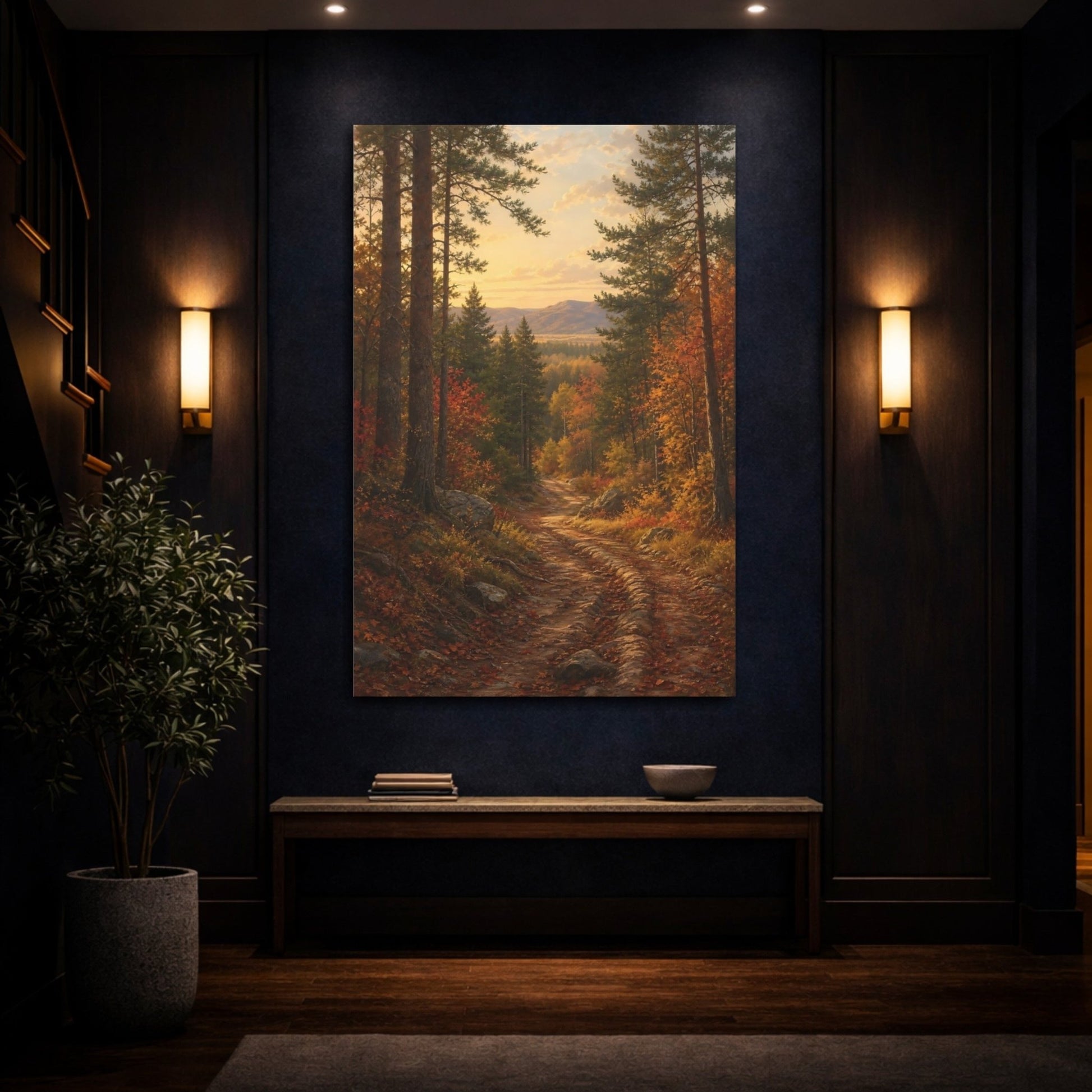 Barbizon Inspired Forest Painting Old Sleigh Canvas Print – Realistic Living Room, Above Fireplace - YesArtYes