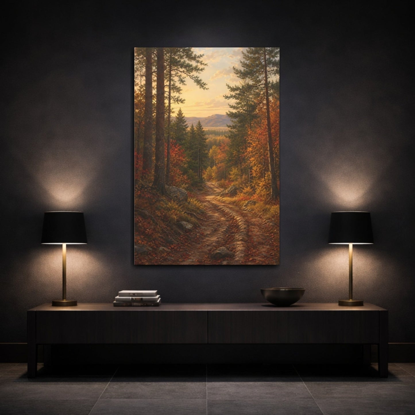 Barbizon Inspired Forest Painting Old Sleigh Canvas Print – Realistic Living Room, Above Fireplace - YesArtYes