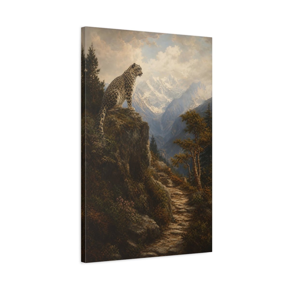 Barbizon Inspired Forest Painting Snow Leopard Canvas Print – Traditional Decor for Living Room, Large Wall - YesArtYes