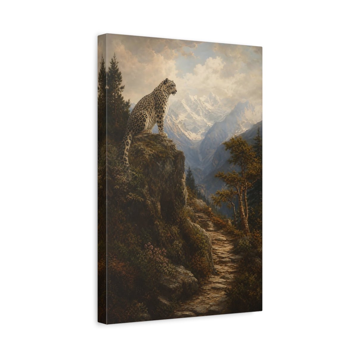 Barbizon Inspired Forest Painting Snow Leopard Canvas Print – Traditional Decor for Living Room, Large Wall - YesArtYes