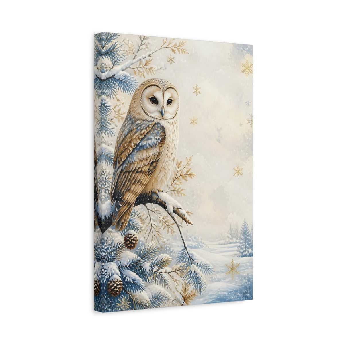 Side Mockup 4. Barn Owl In Snow shown as canvas print