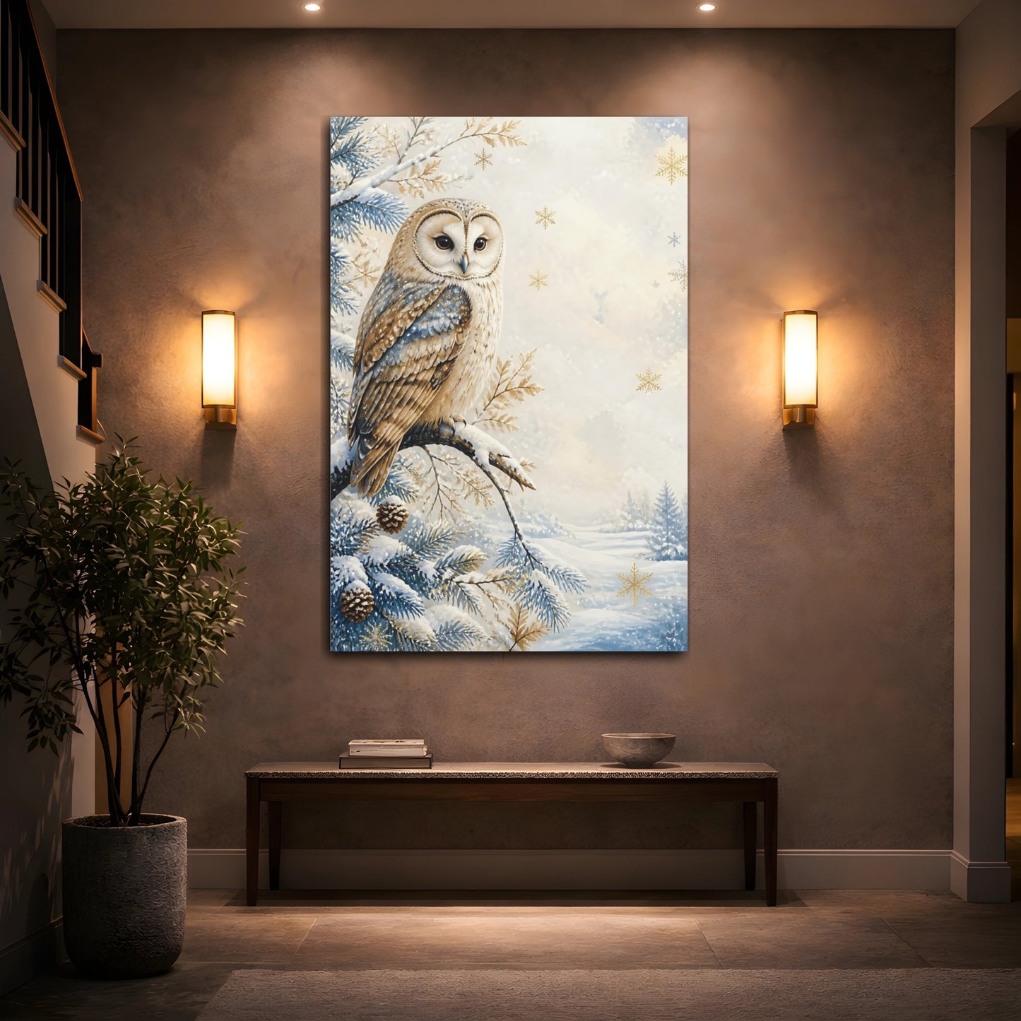 Mockup 2. Barn Owl In Snow shown as canvas print