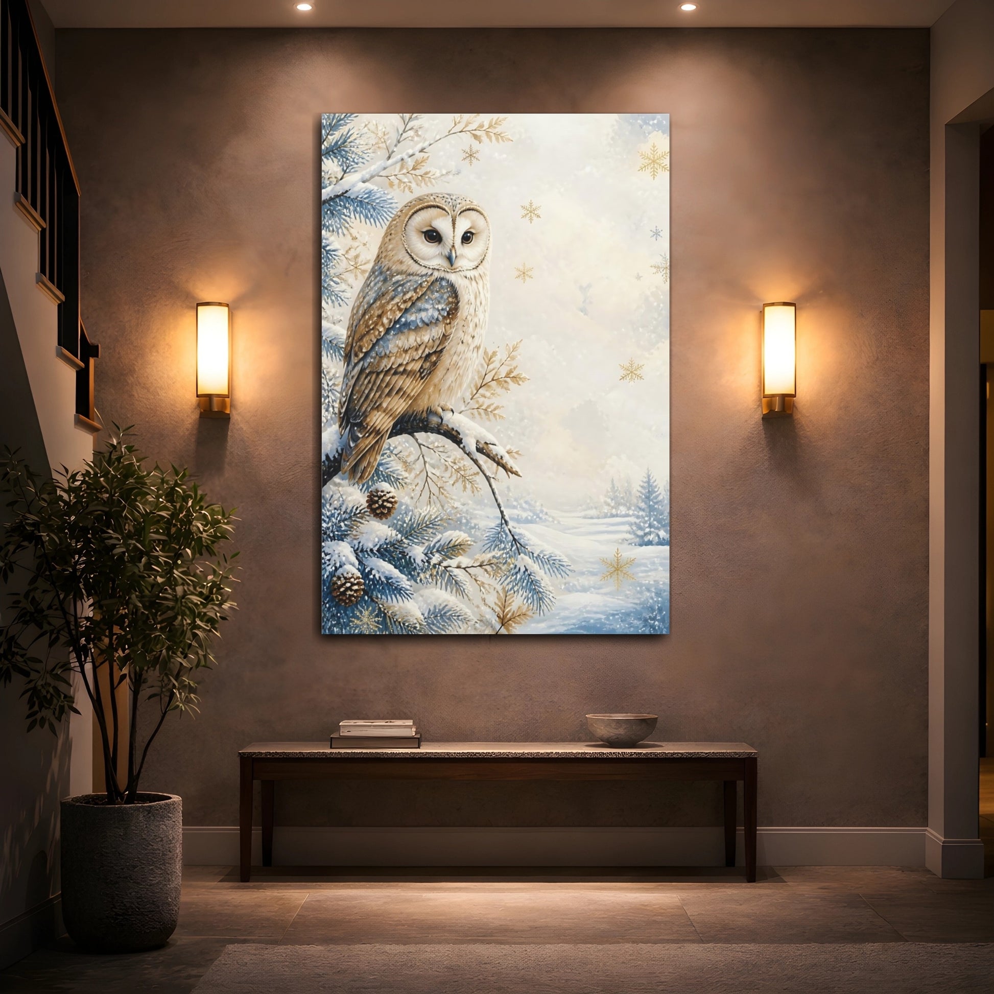 Mockup 2. Barn Owl In Snow shown as canvas print