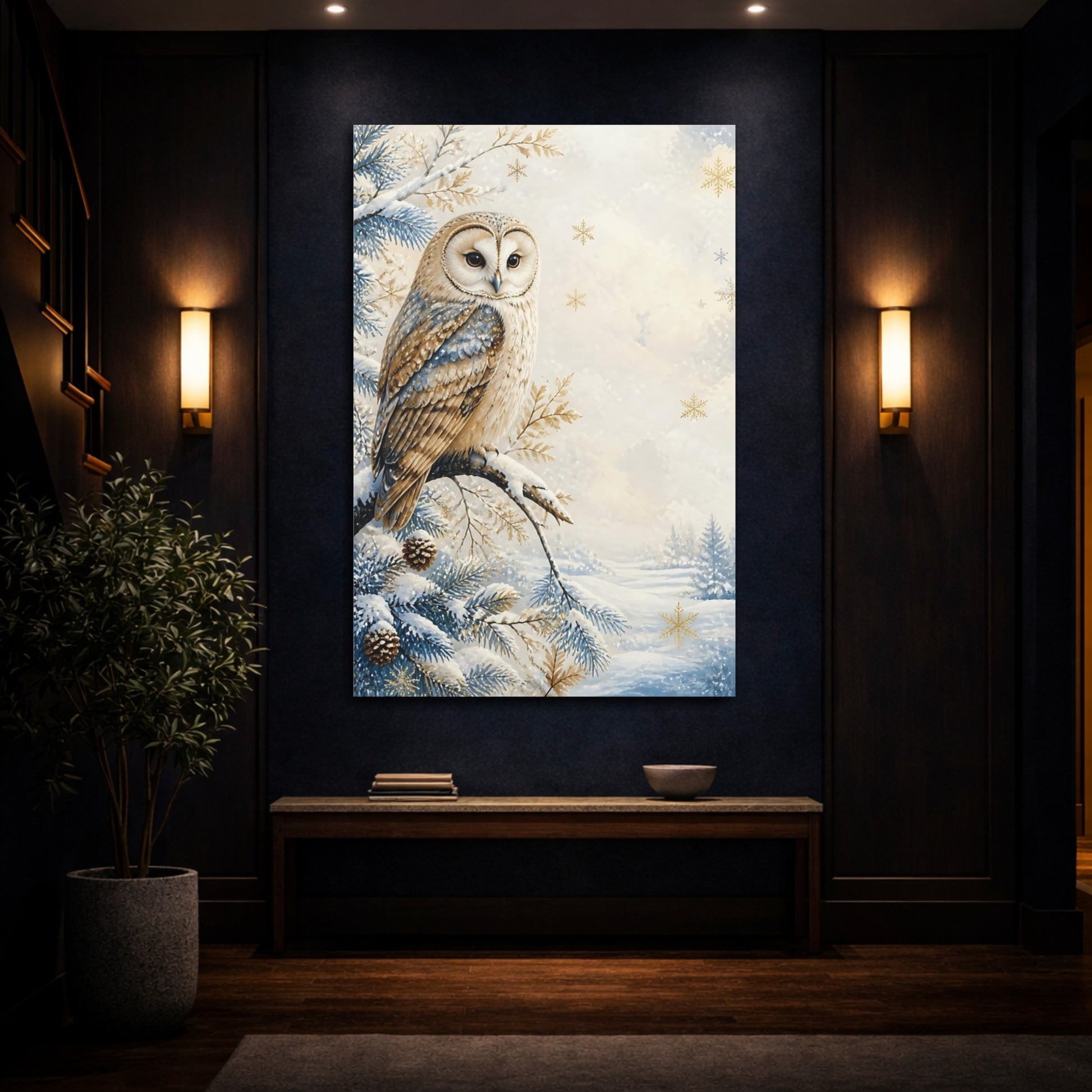 Mockup 4. Barn Owl In Snow shown as canvas print
