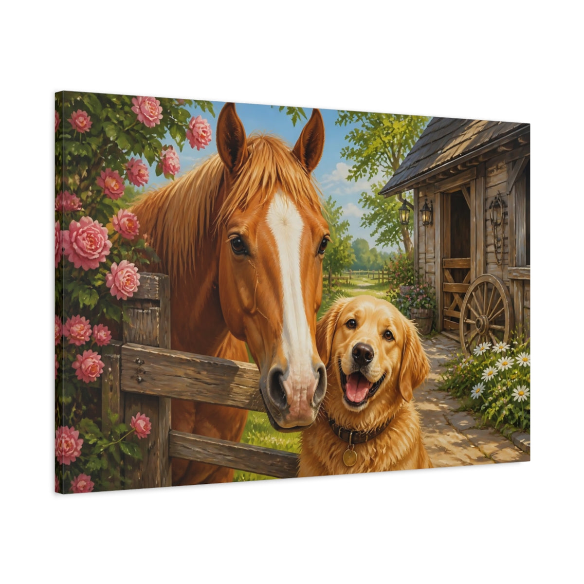 Main Mockup. Barnyard Horse And Dog Animals shown as canvas print