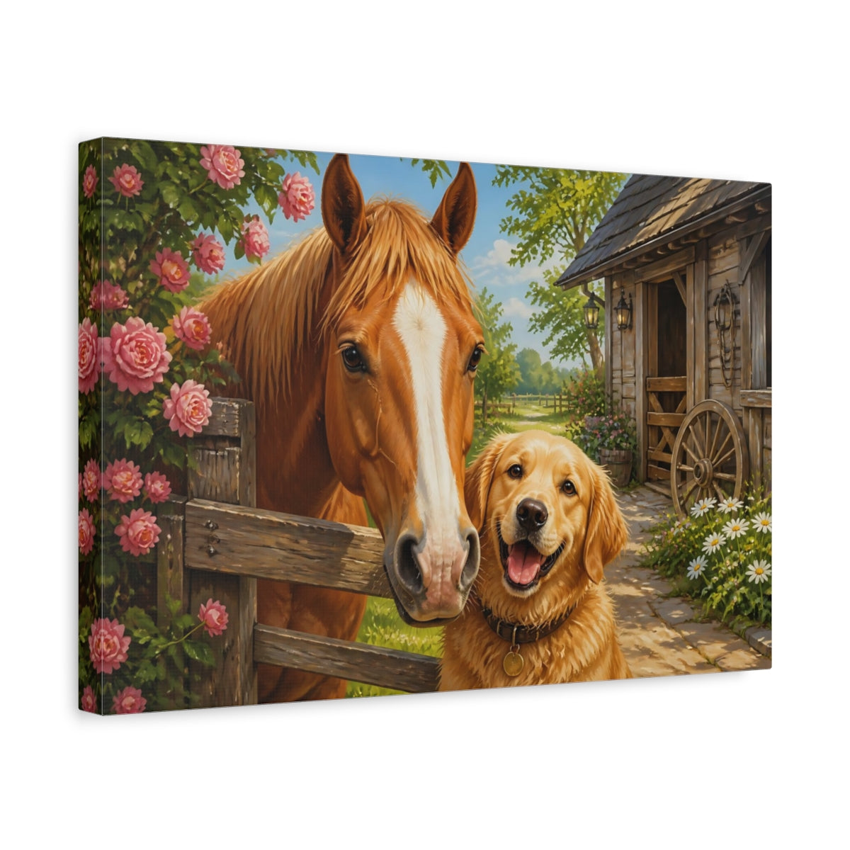 Side Mockup 4. Barnyard Horse And Dog Animals shown as canvas print
