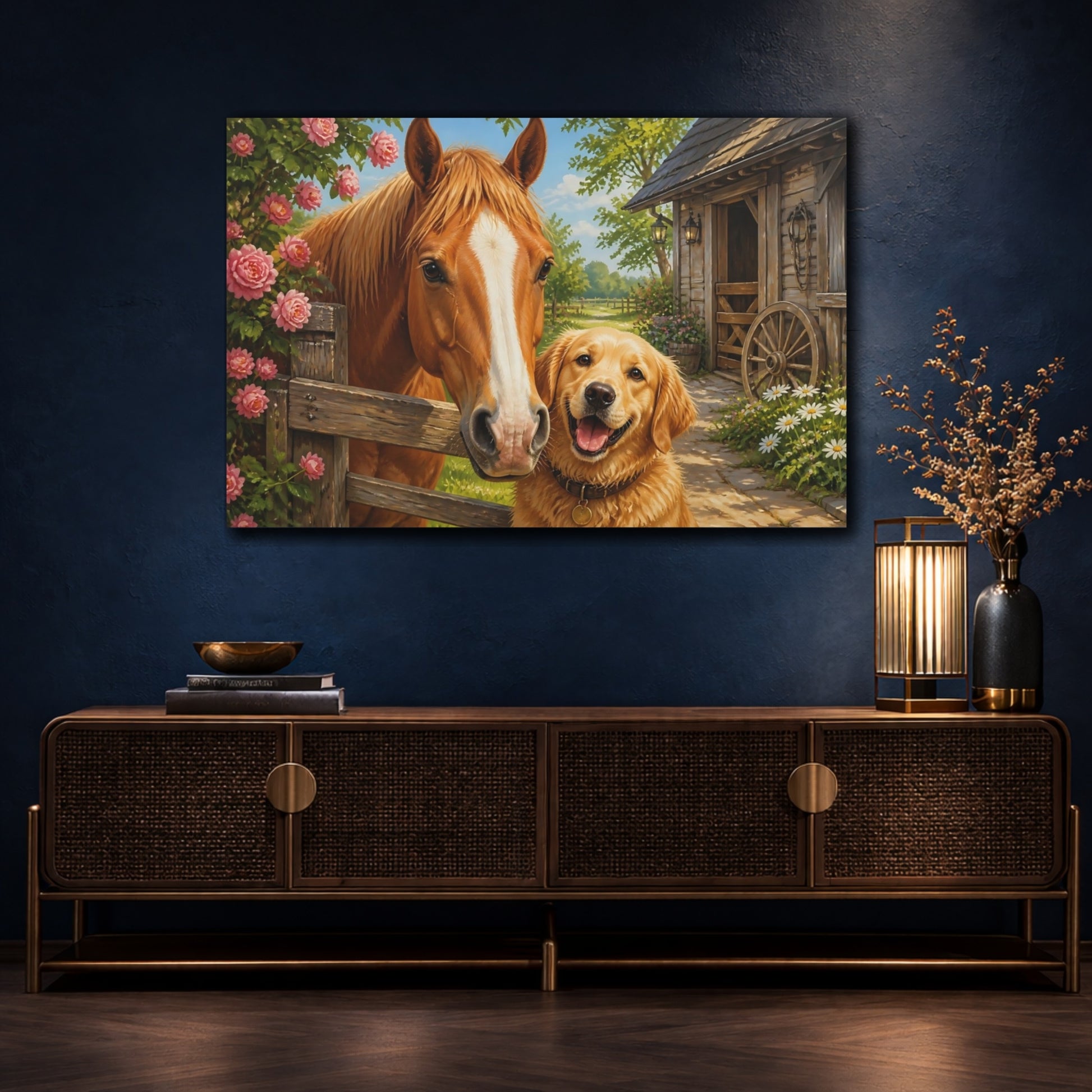 Mockup 4. Barnyard Horse And Dog Animals shown as canvas print