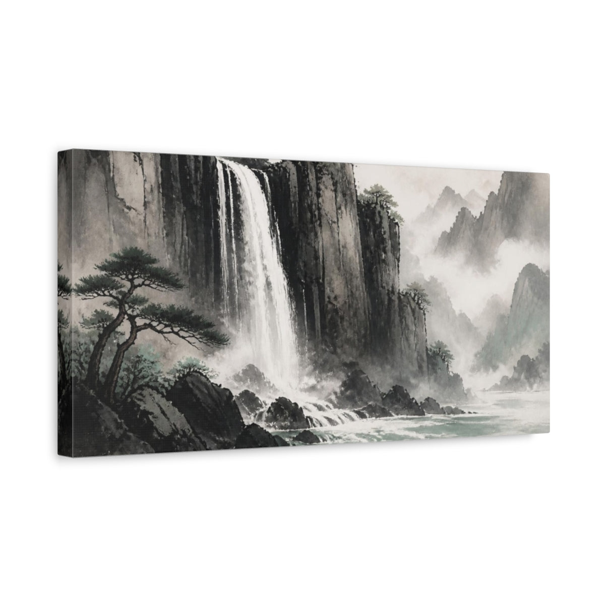 Side Mockup 3. Basalt Cliff Waterfall shown as canvas print