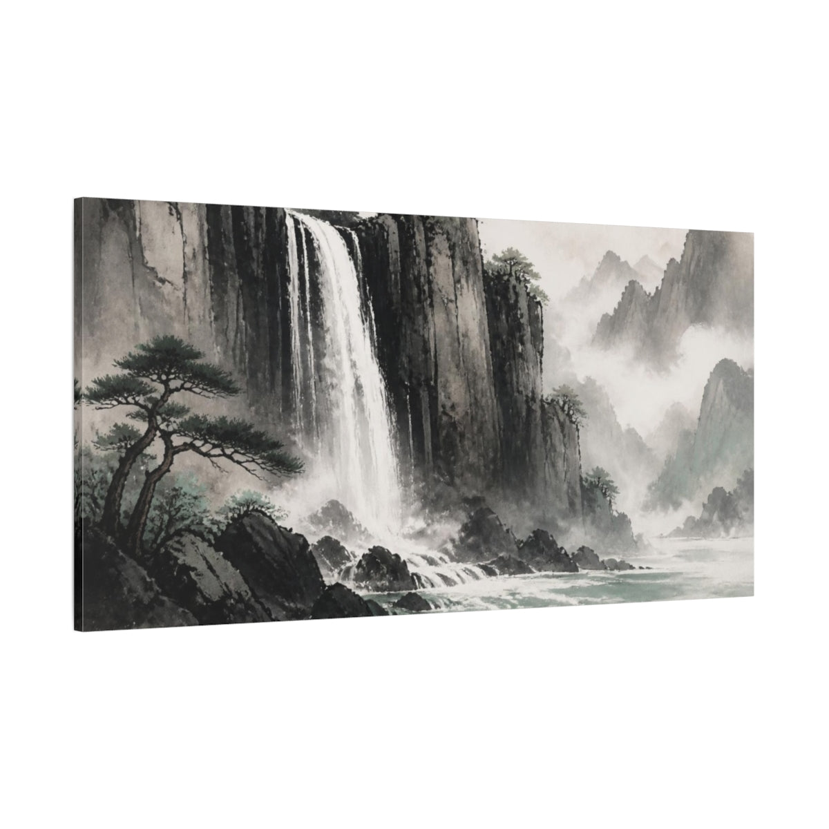 Side Mockup 2. Basalt Cliff Waterfall shown as canvas print