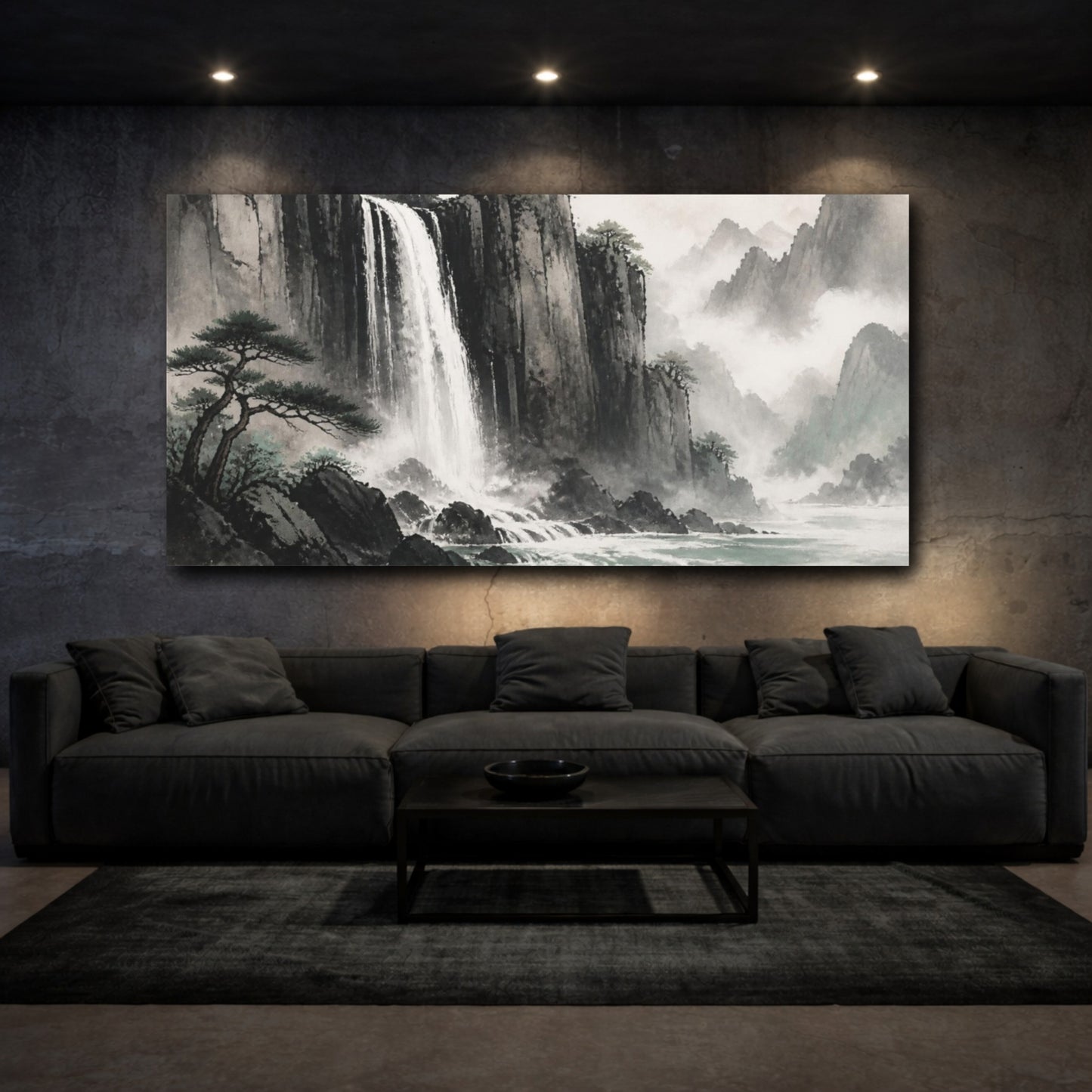 Mockup 3. Basalt Cliff Waterfall shown as canvas print