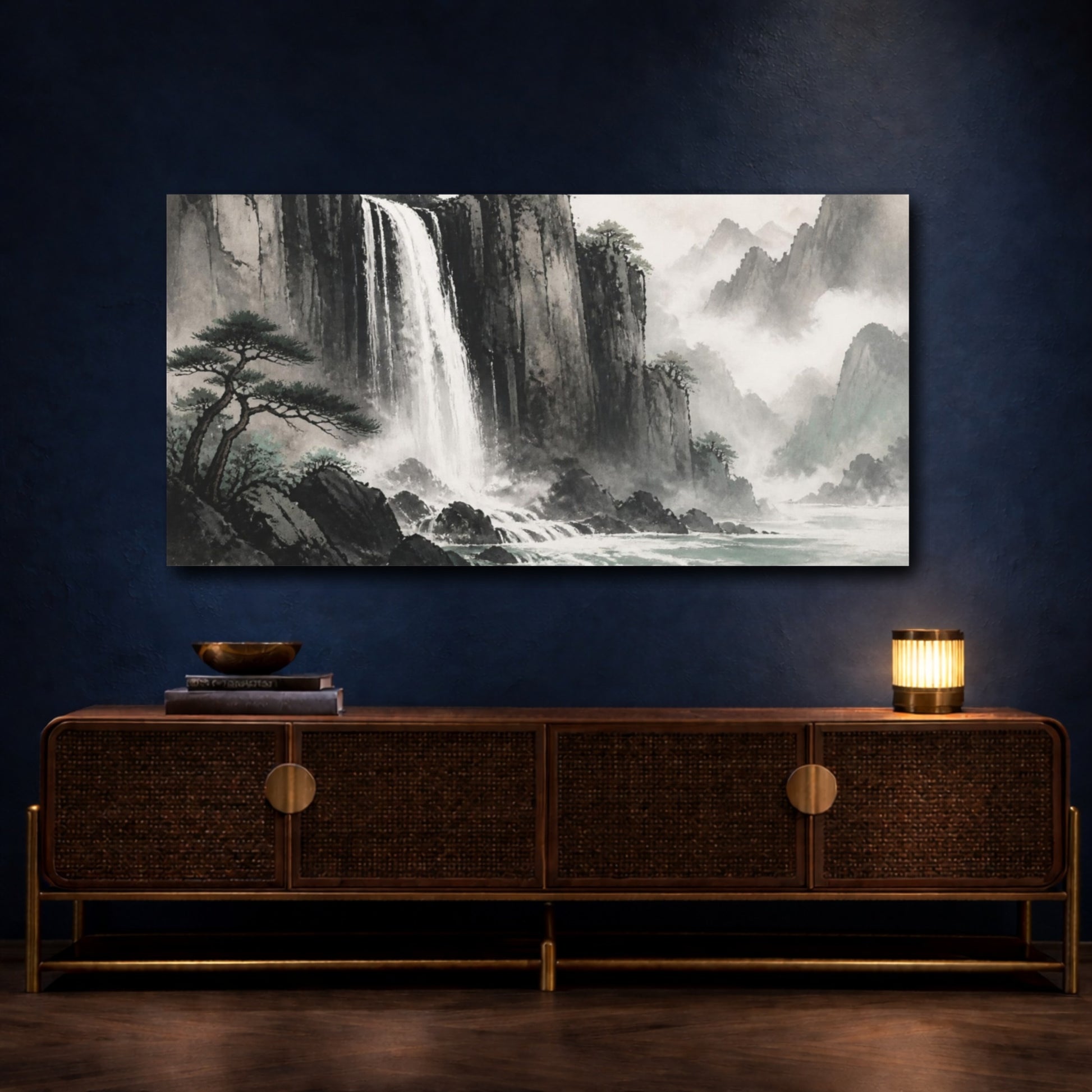 Mockup 4. Basalt Cliff Waterfall shown as canvas print