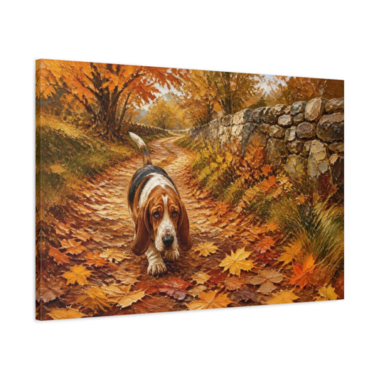 Main Mockup. Basset Hound Pets Walk shown as canvas print