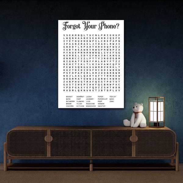 Bathroom Word Search Canvas Print - Rustic Funny Wall Art - YesArtYes