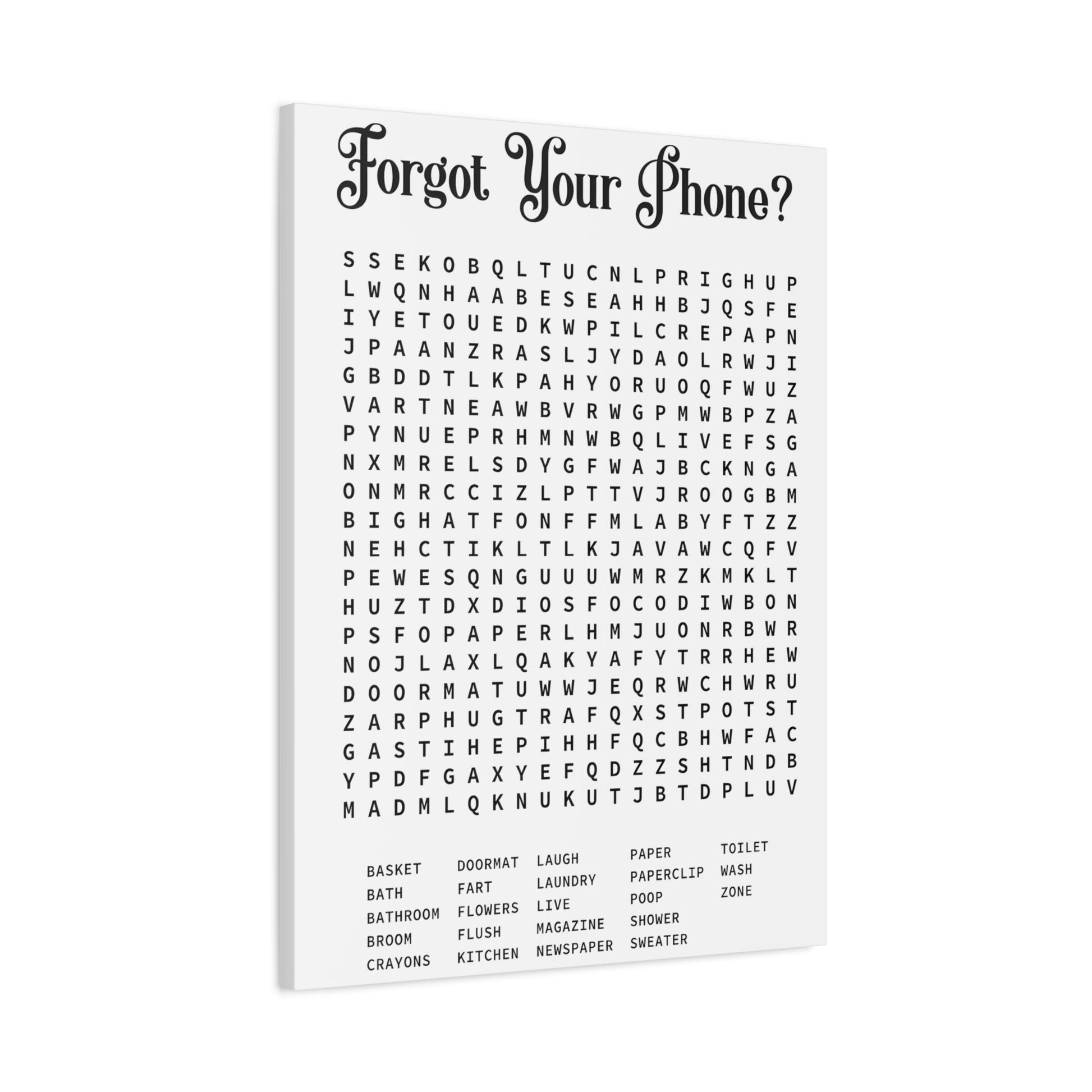 Bathroom Word Search Canvas Print - Rustic Funny Wall Art - YesArtYes