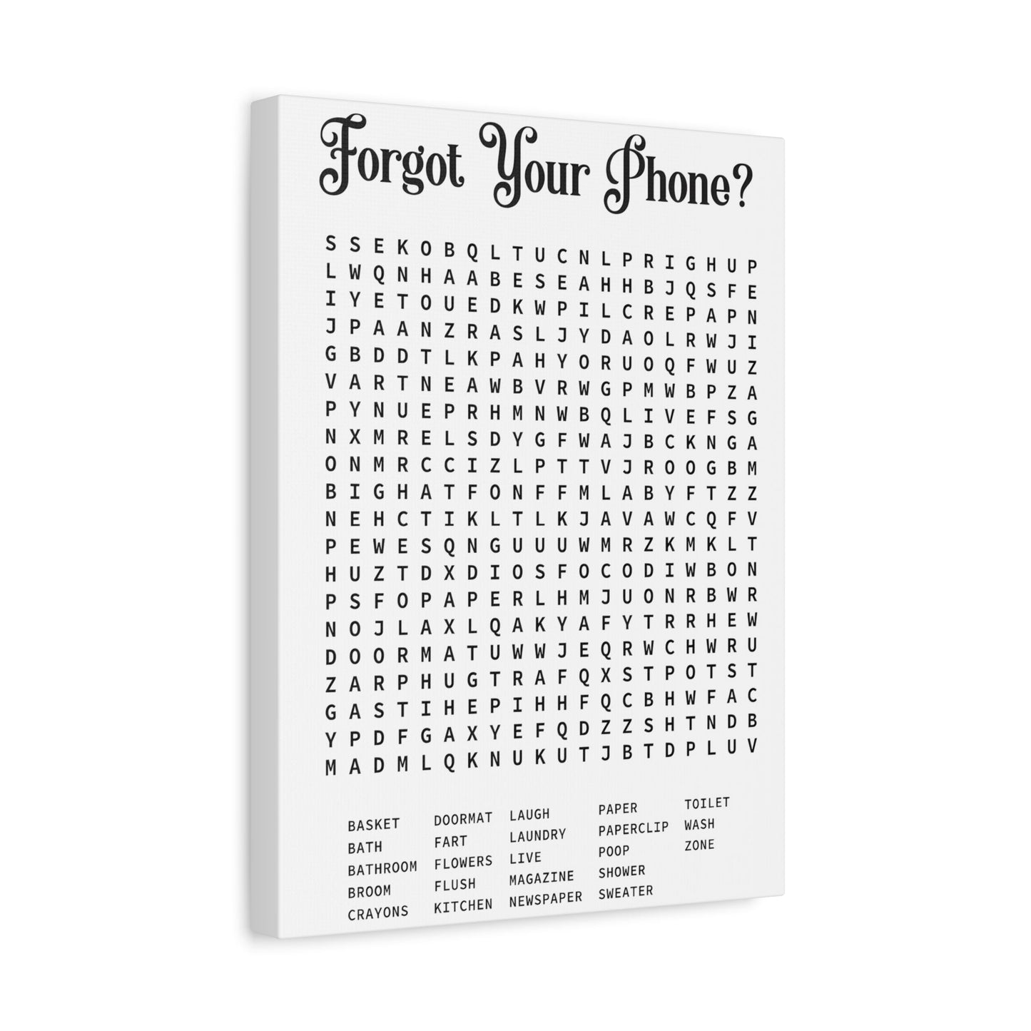 Bathroom Word Search Canvas Print - Rustic Funny Wall Art - YesArtYes