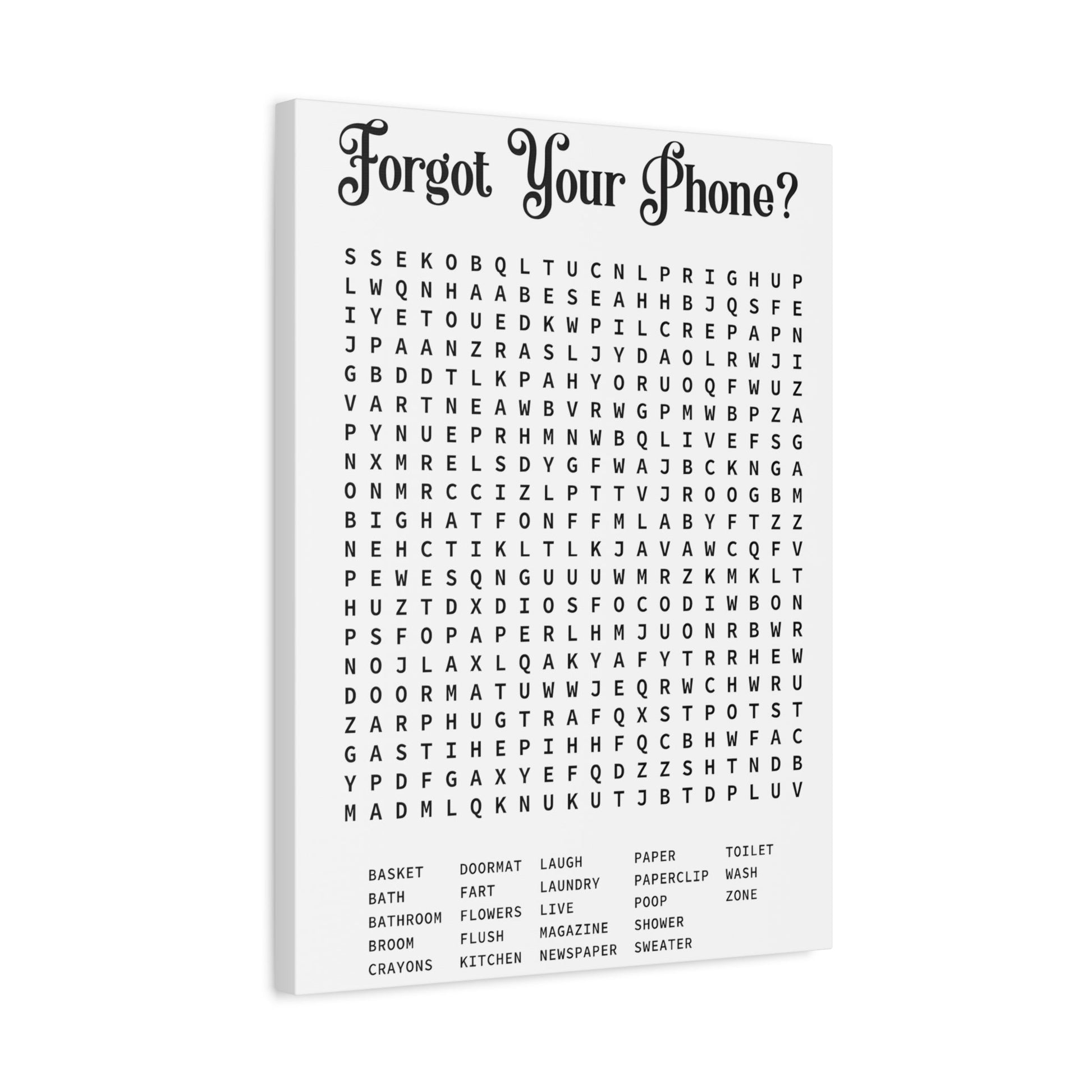 Bathroom Word Search Canvas Print - Rustic Funny Wall Art - YesArtYes