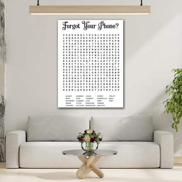 Bathroom Word Search Canvas Print - Rustic Funny Wall Art - YesArtYes