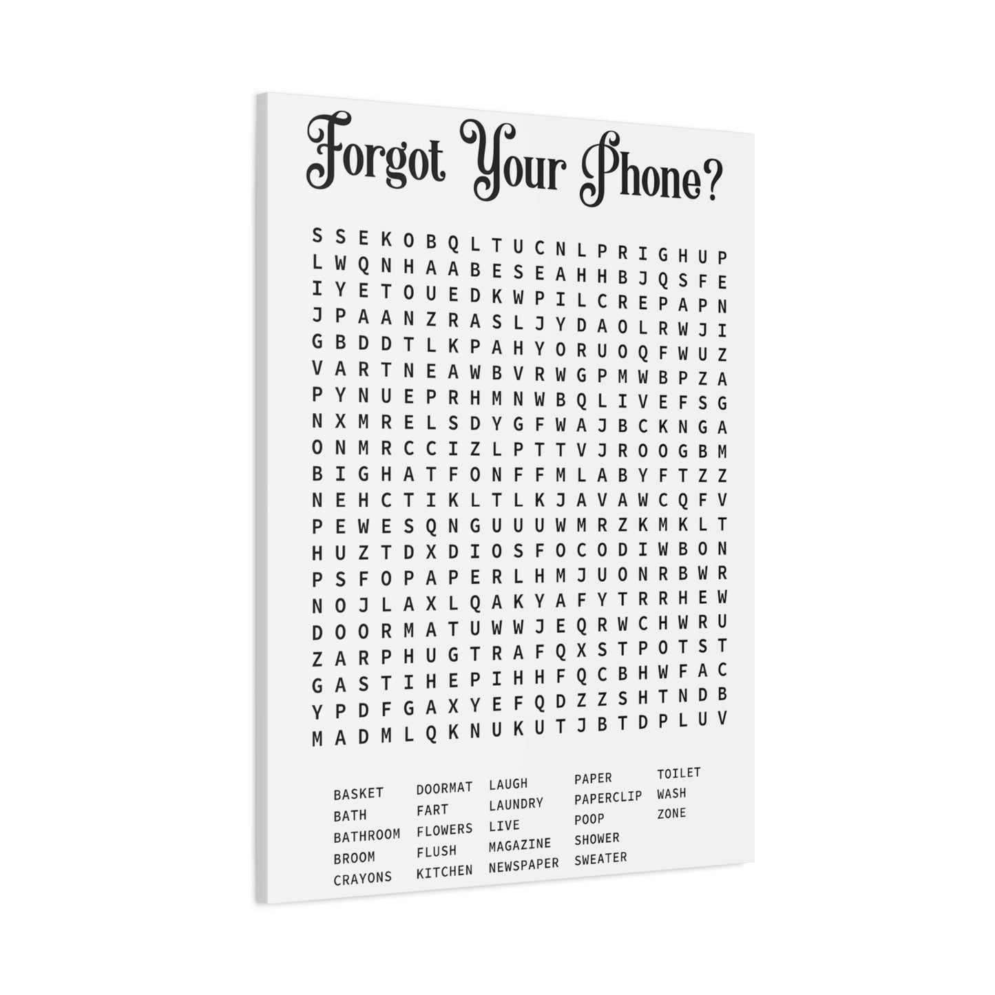 Bathroom Word Search Canvas Print - Rustic Funny Wall Art - YesArtYes