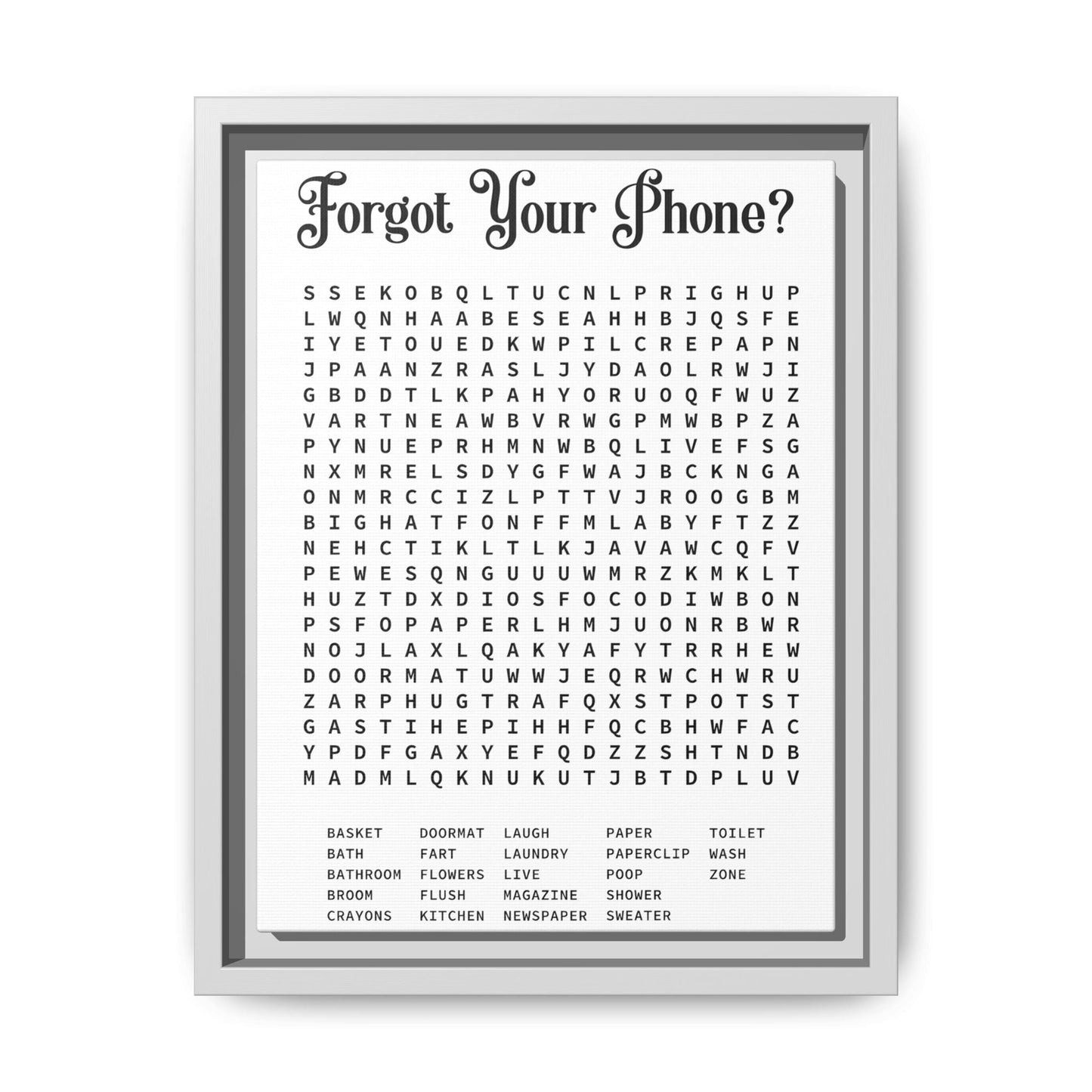 Bathroom Word Search Canvas Print - Rustic Modern Farmhouse Wall Art