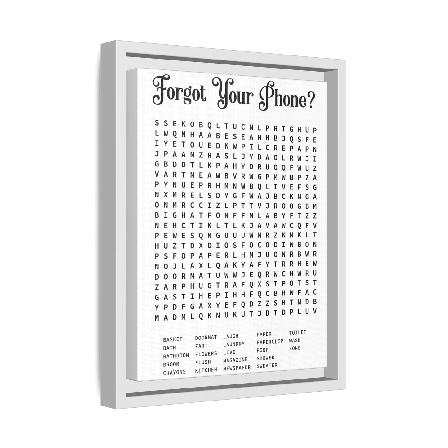 Bathroom Word Search Canvas Print - Rustic Modern Farmhouse Wall Art