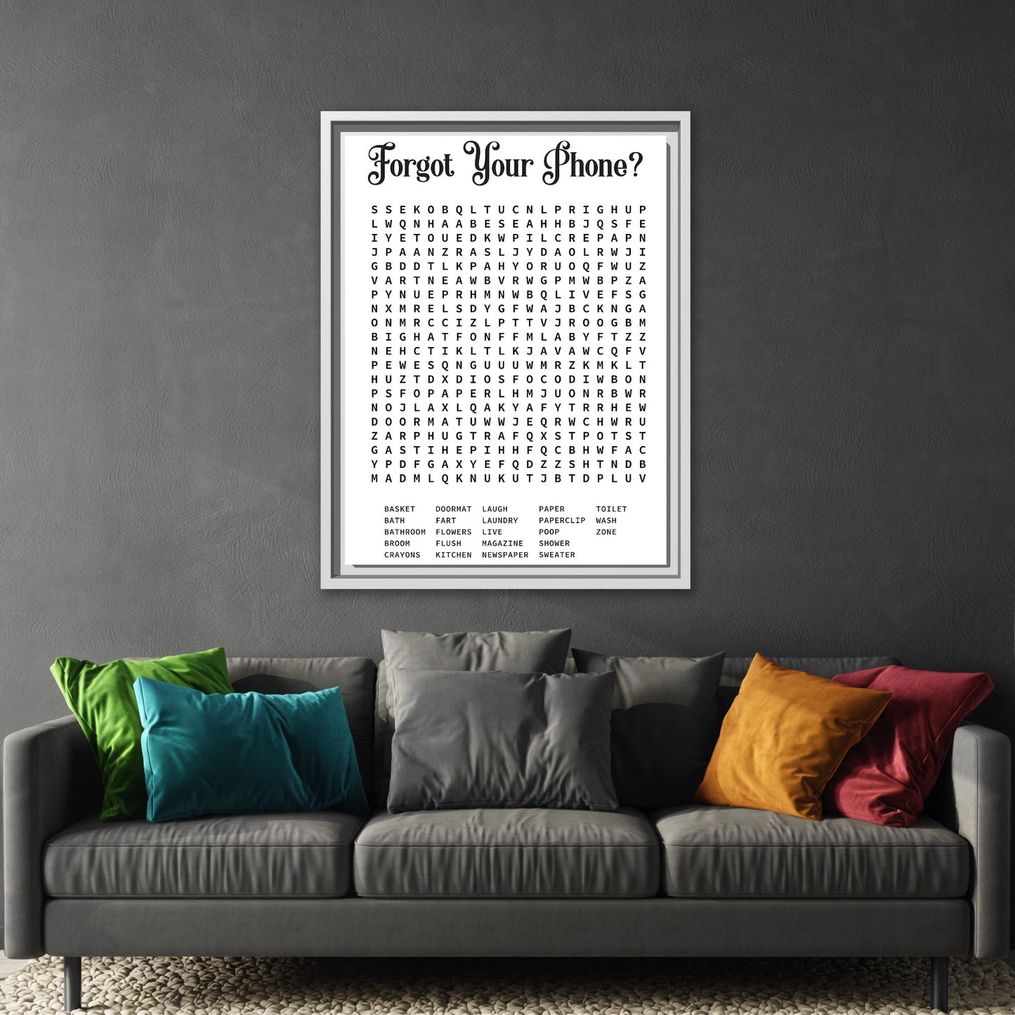 Bathroom Word Search Canvas Print - Rustic Modern Farmhouse Wall Art