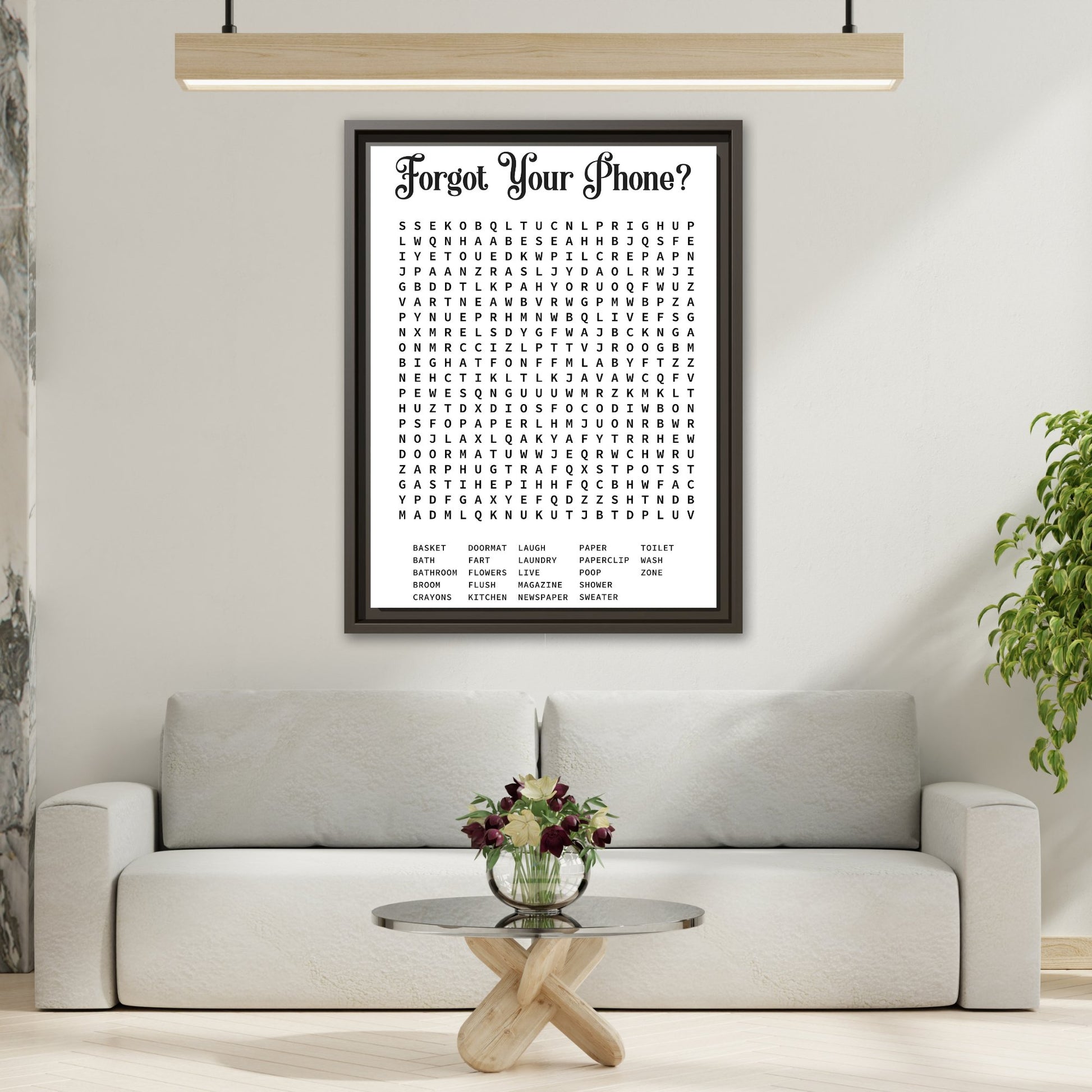 Bathroom Word Search Canvas Print - Rustic Modern Farmhouse Wall Art