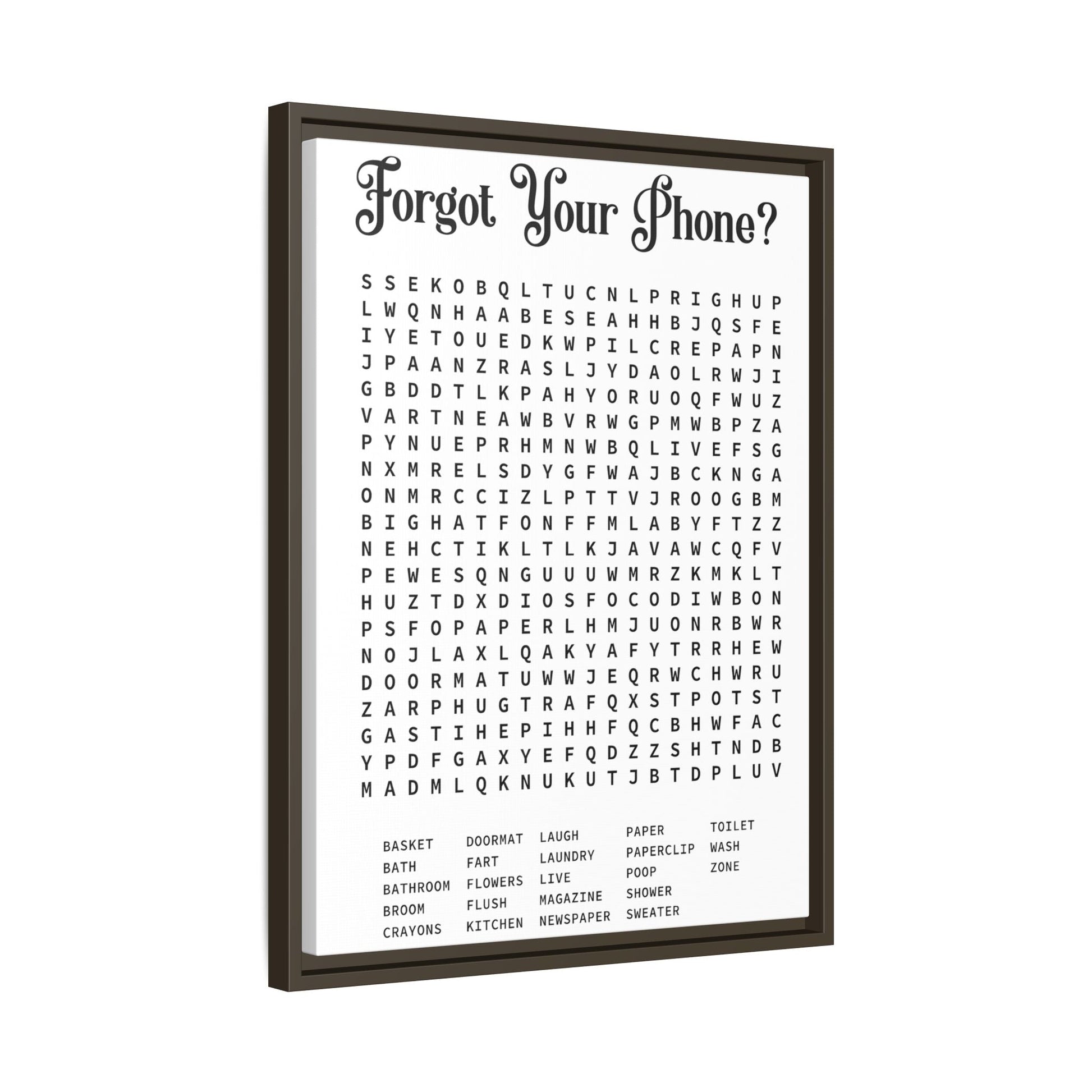 Bathroom Word Search Canvas Print - Rustic Modern Farmhouse Wall Art