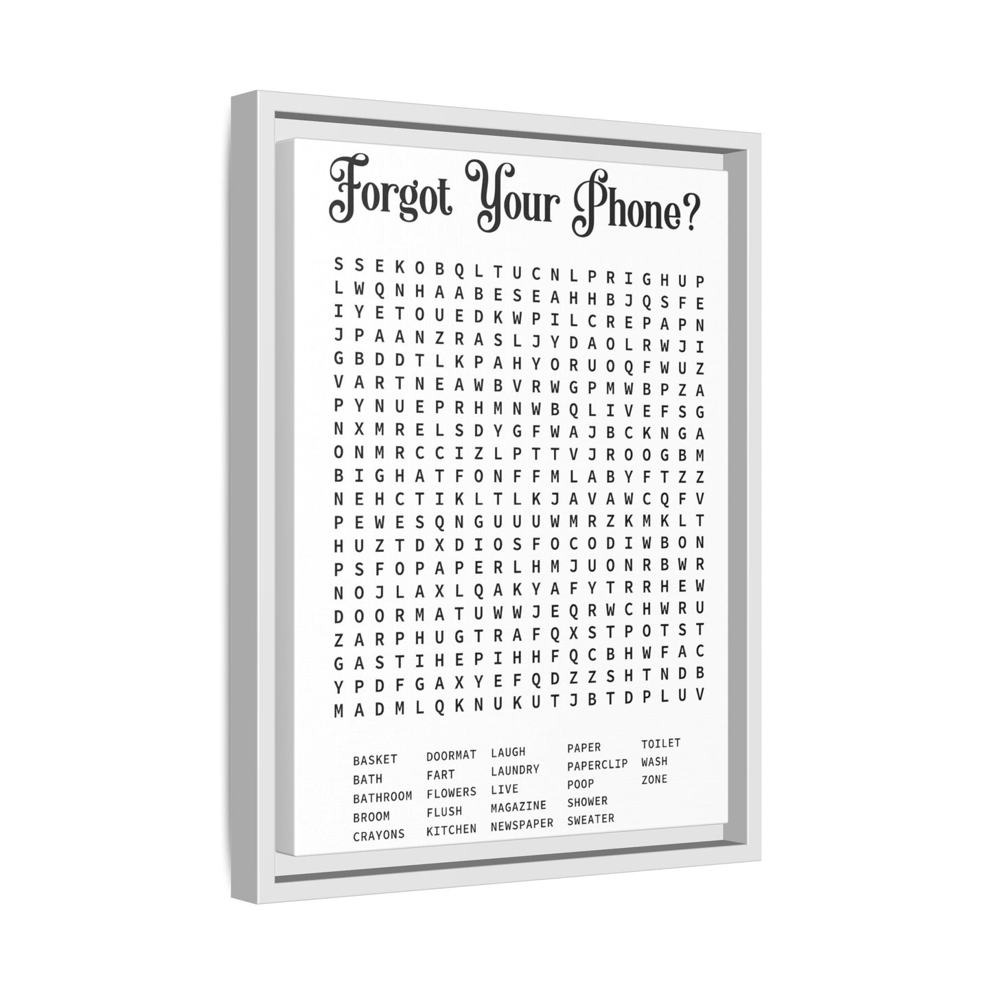 Bathroom Word Search Canvas Print - Rustic Modern Farmhouse Wall Art