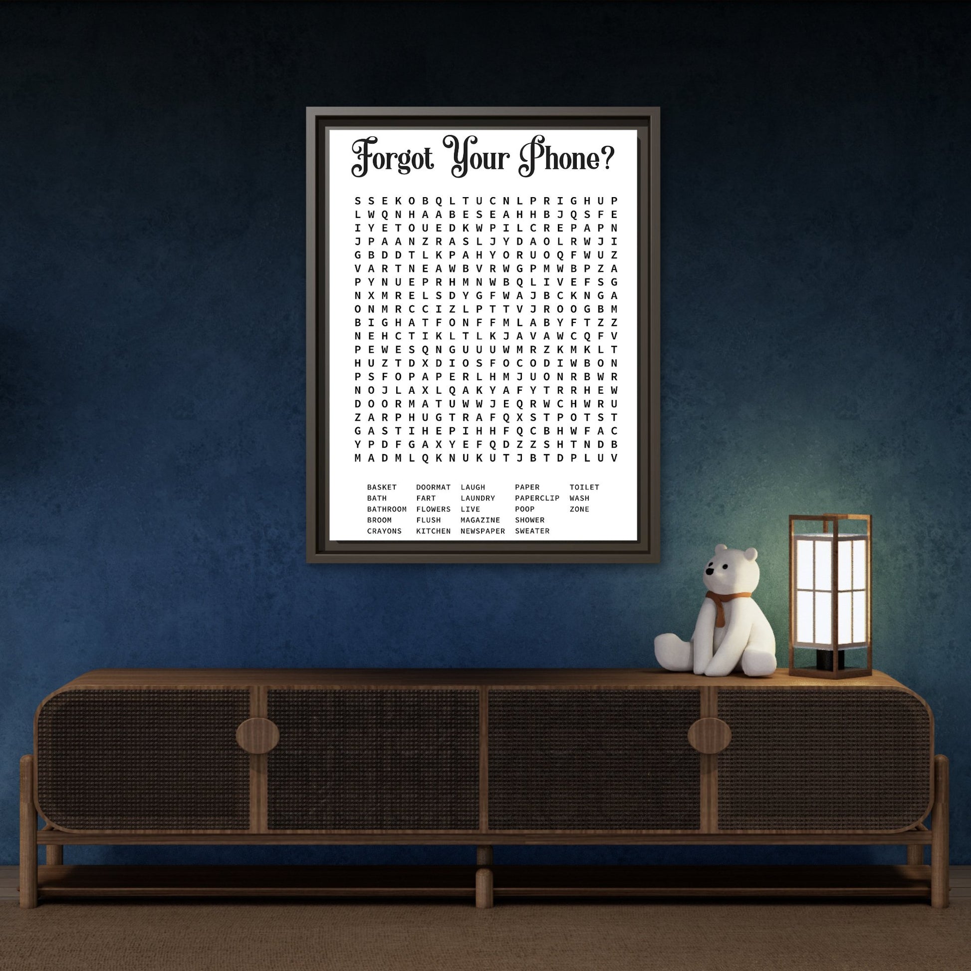 Bathroom Word Search Canvas Print - Rustic Modern Farmhouse Wall Art