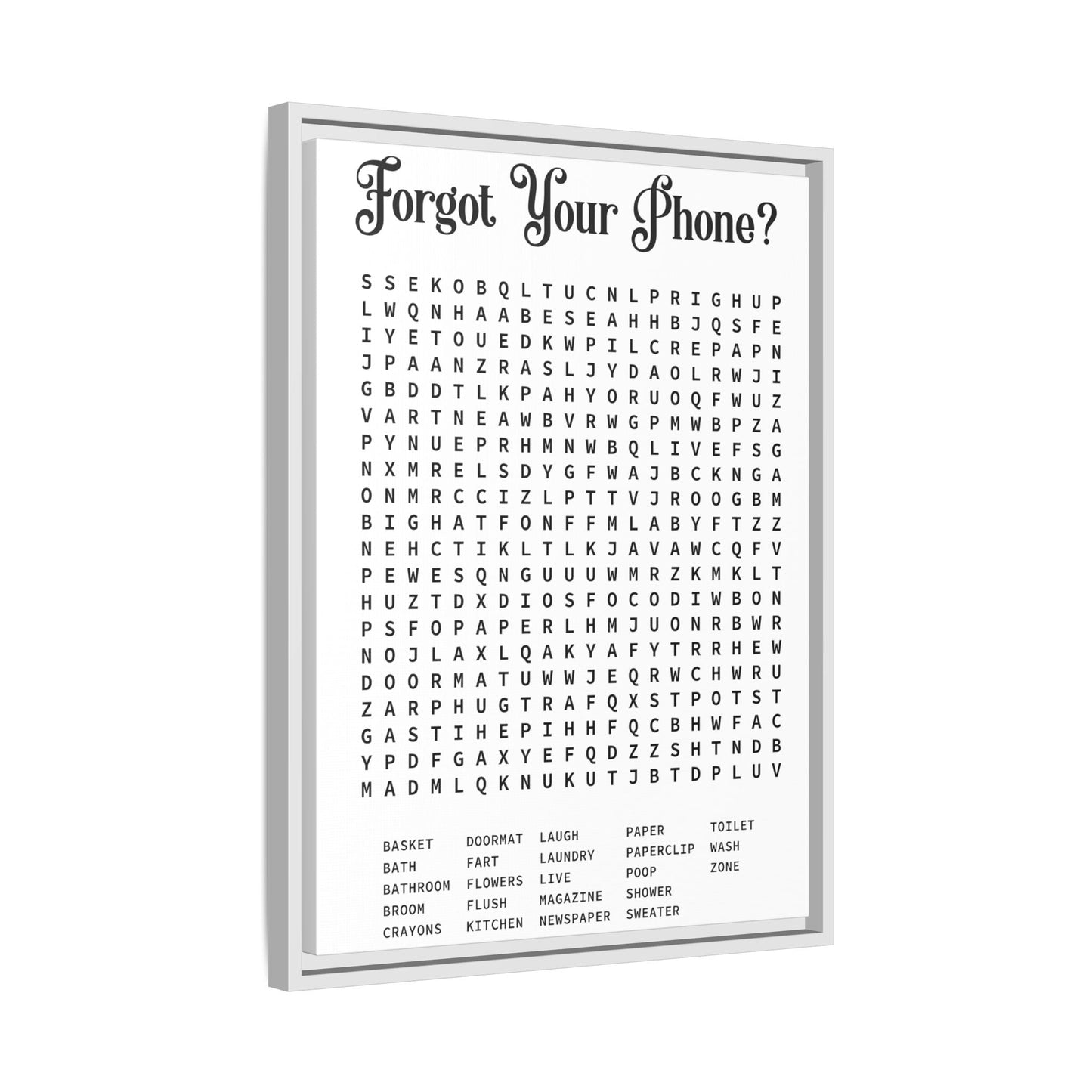 Bathroom Word Search Canvas Print - Rustic Modern Farmhouse Wall Art