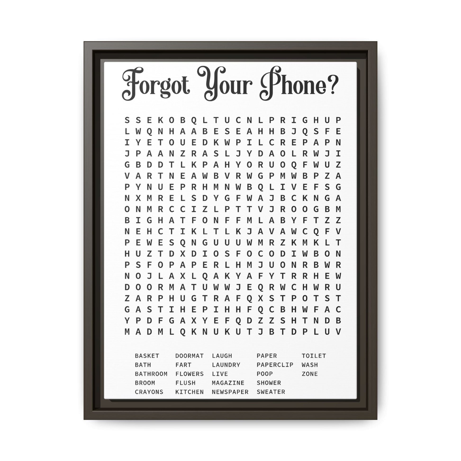 Bathroom Word Search Canvas Print - Rustic Modern Farmhouse Wall Art