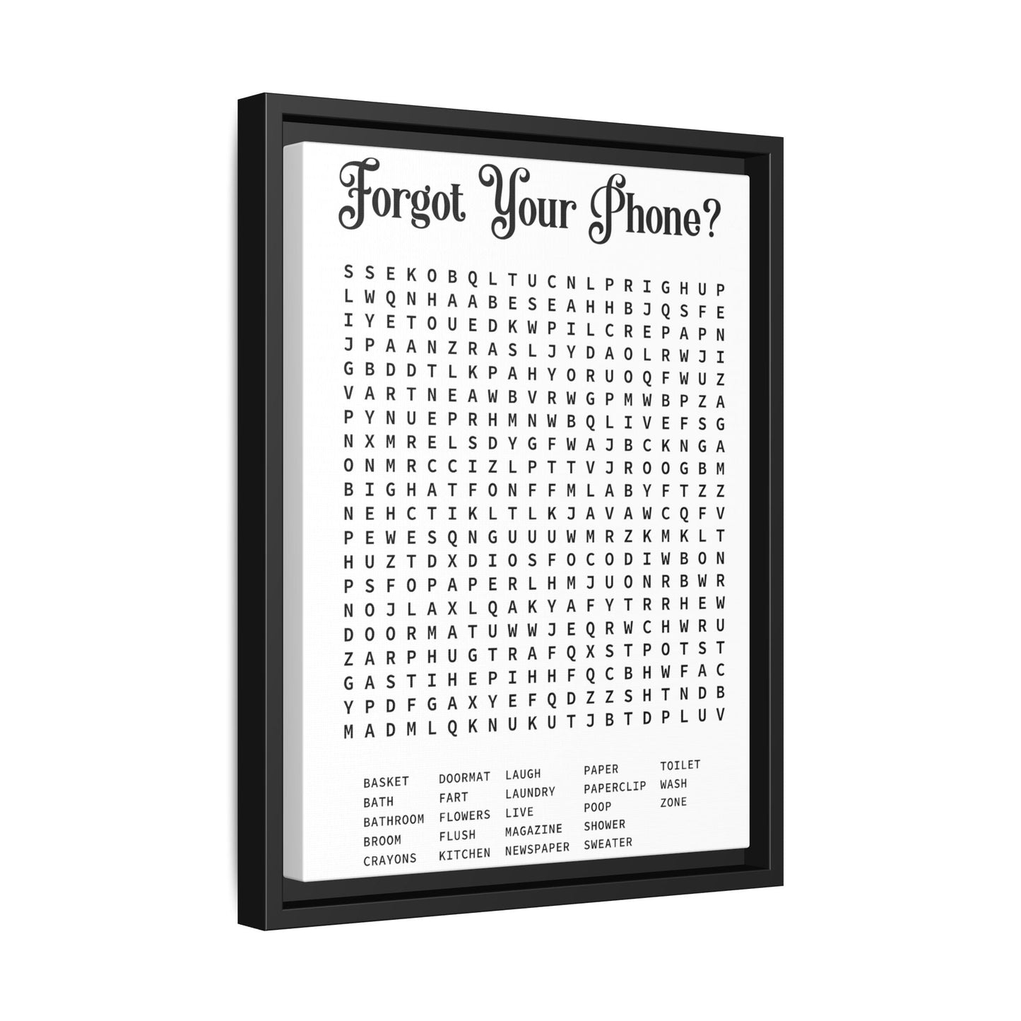 Bathroom Word Search Canvas Print - Rustic Modern Farmhouse Wall Art