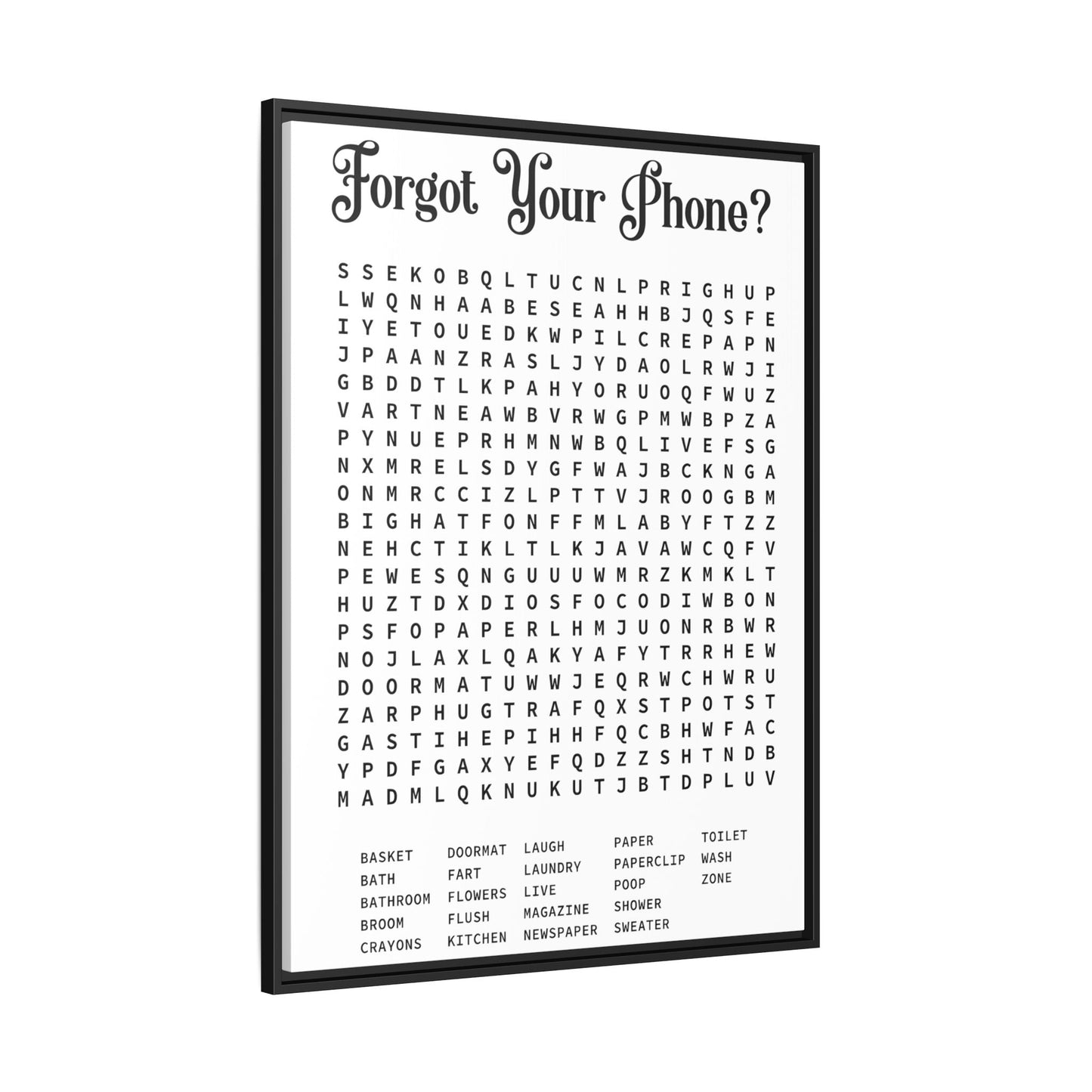 Bathroom Word Search Canvas Print - Rustic Modern Farmhouse Wall Art