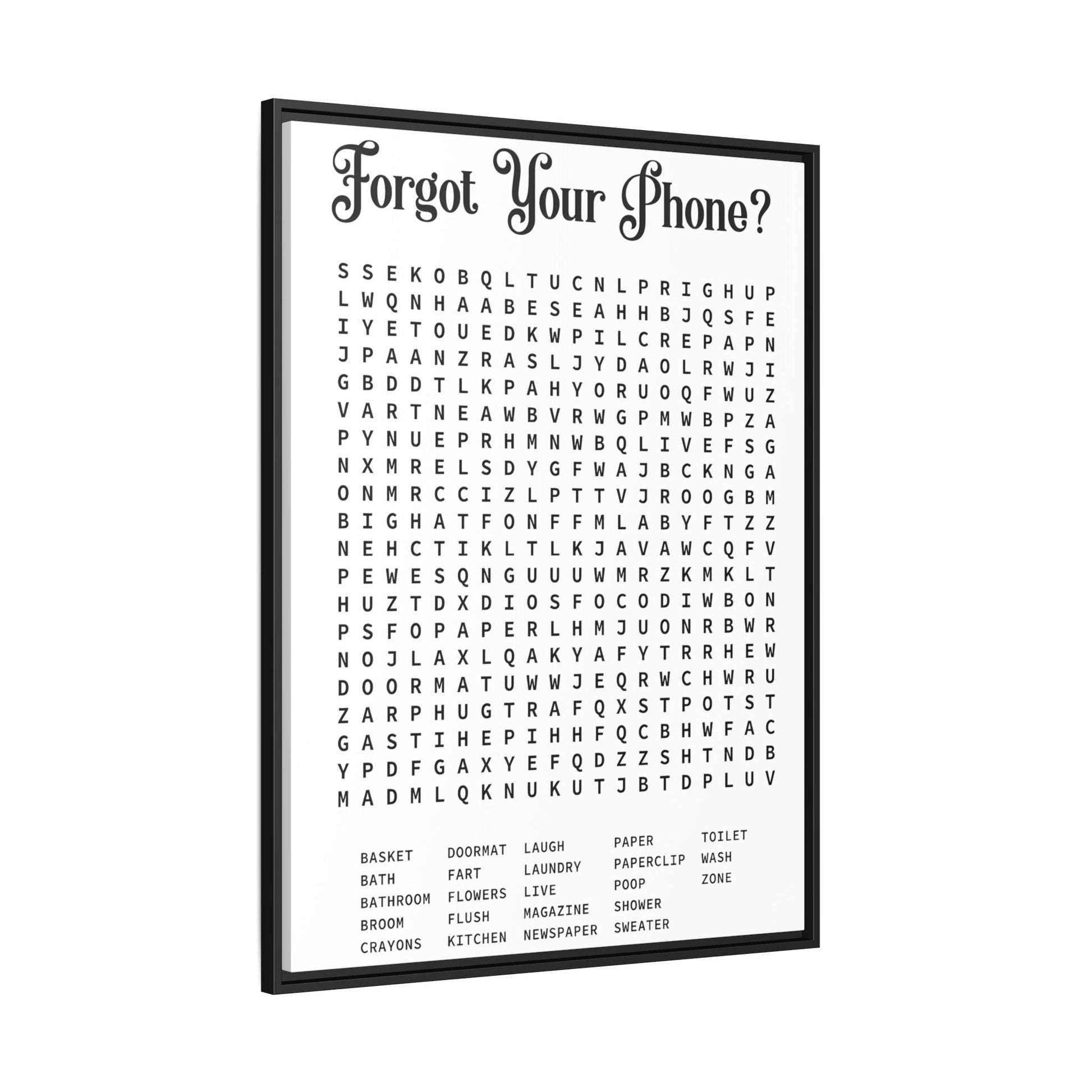 Bathroom Word Search Canvas Print - Rustic Modern Farmhouse Wall Art