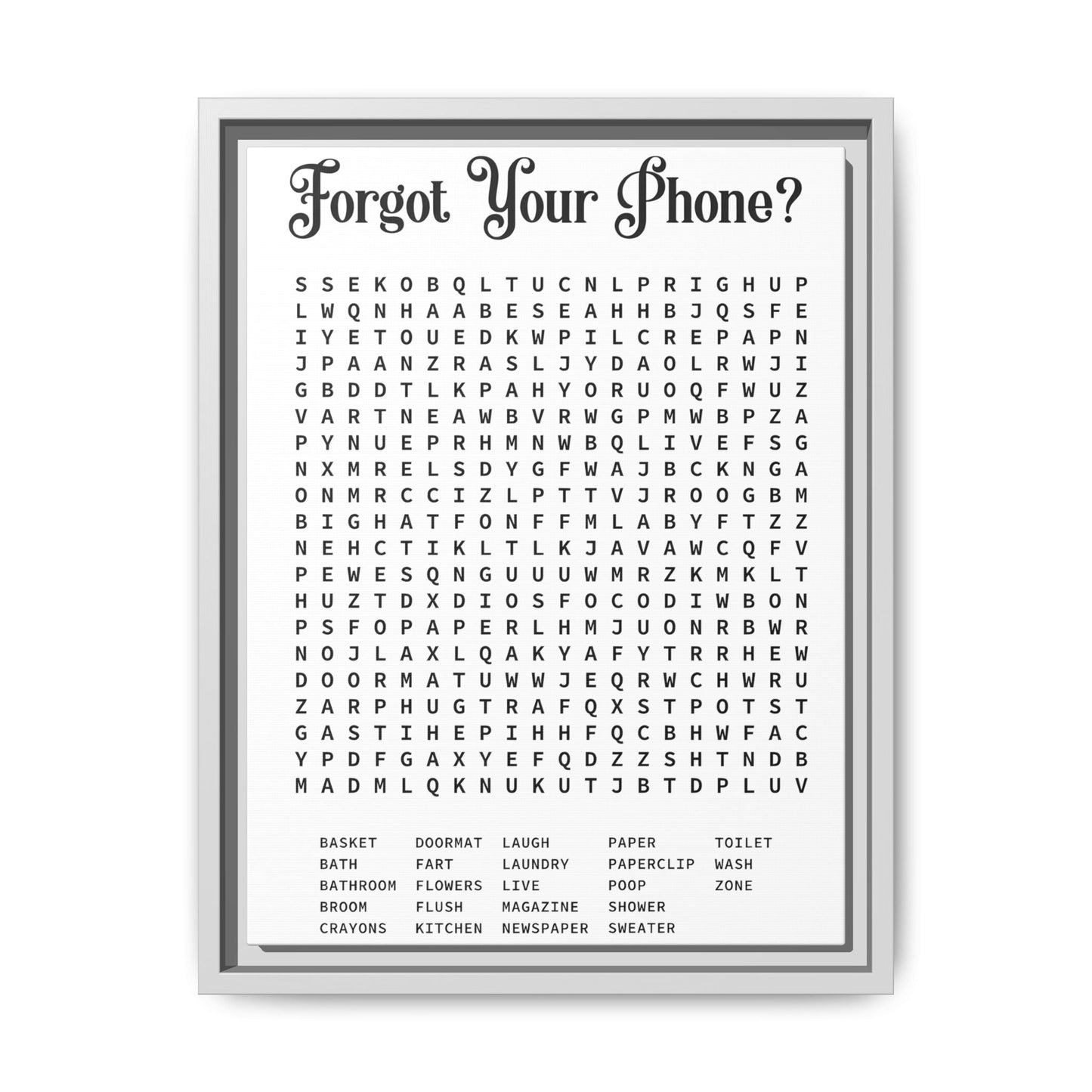 Bathroom Word Search Canvas Print - Rustic Modern Farmhouse Wall Art