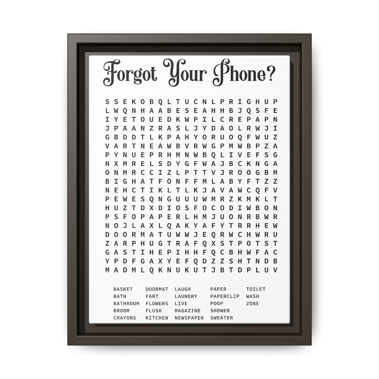 Bathroom Word Search Canvas Print - Rustic Modern Farmhouse Wall Art