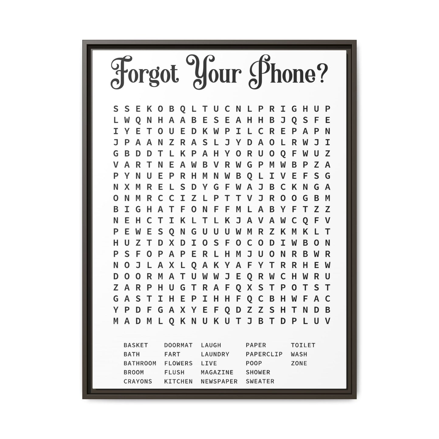 Bathroom Word Search Canvas Print - Rustic Modern Farmhouse Wall Art