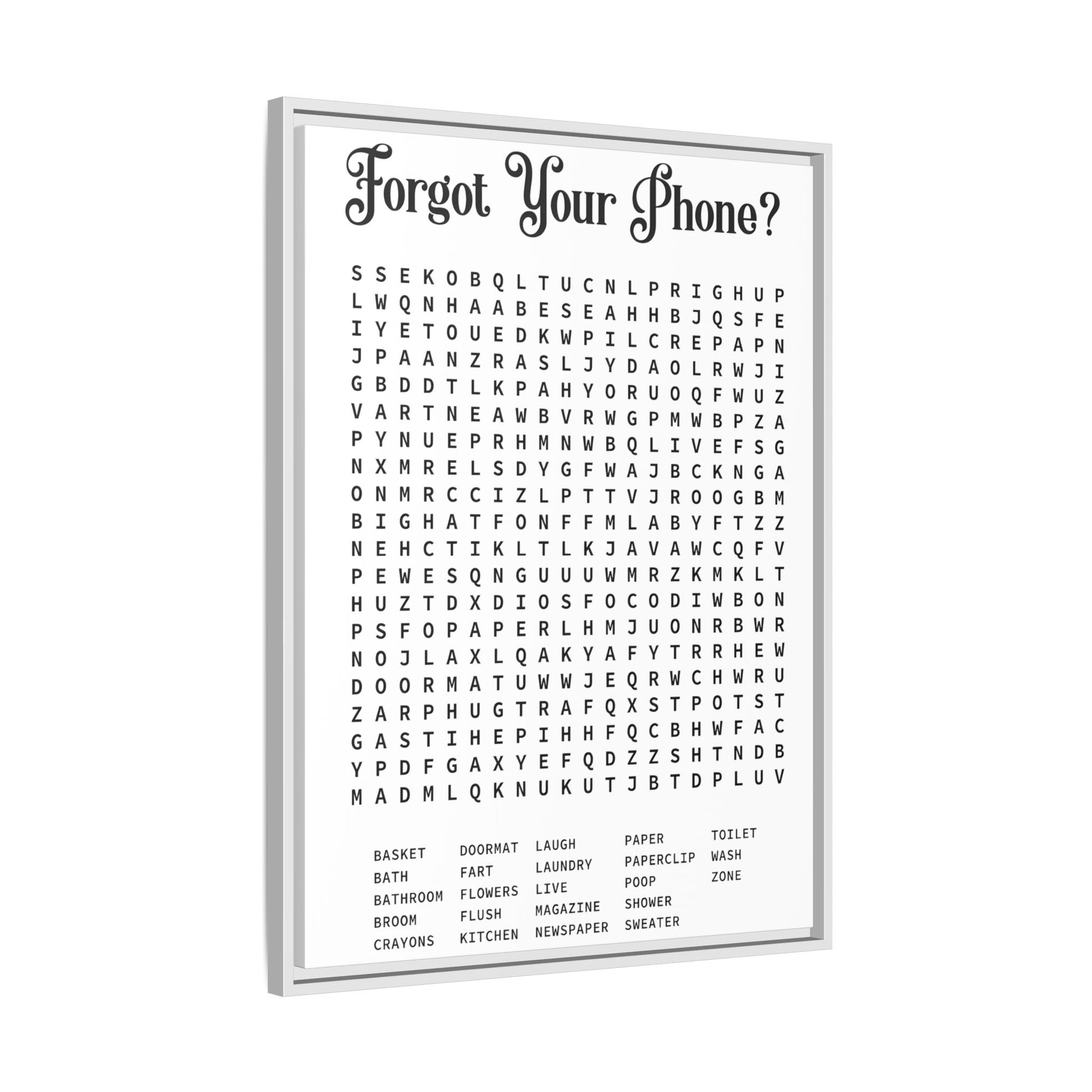 Bathroom Word Search Canvas Print - Rustic Modern Farmhouse Wall Art