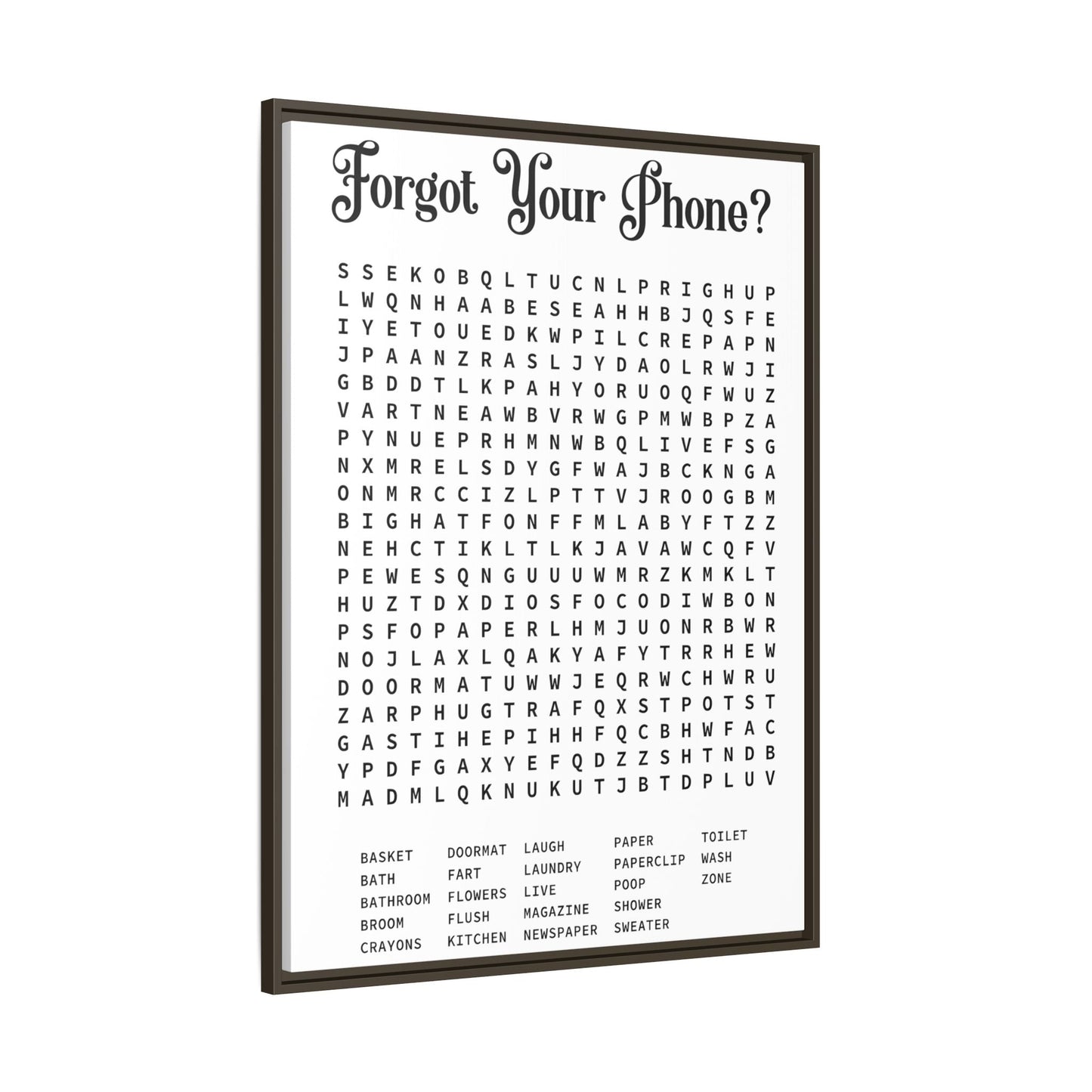 Bathroom Word Search Canvas Print - Rustic Modern Farmhouse Wall Art