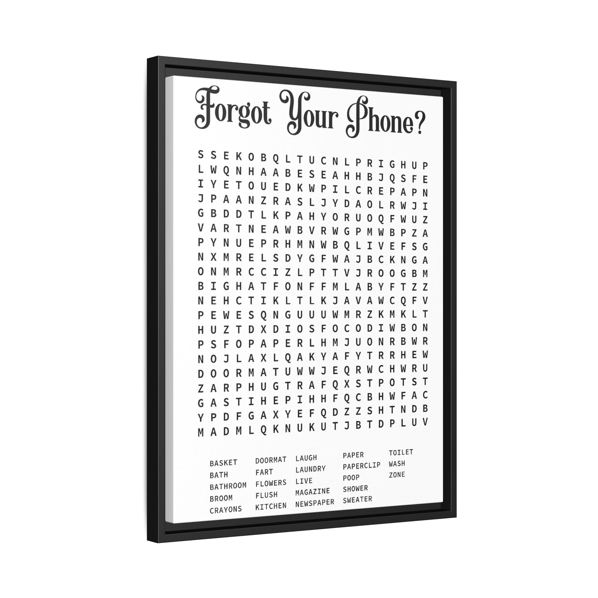 Bathroom Word Search Canvas Print - Rustic Modern Farmhouse Wall Art