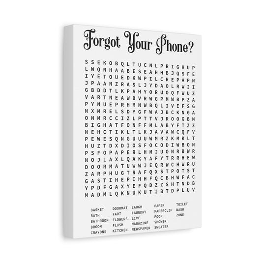 Bathroom Word Search Rustic Canvas Print Decor - Modern Farmhouse Funny Wall Art